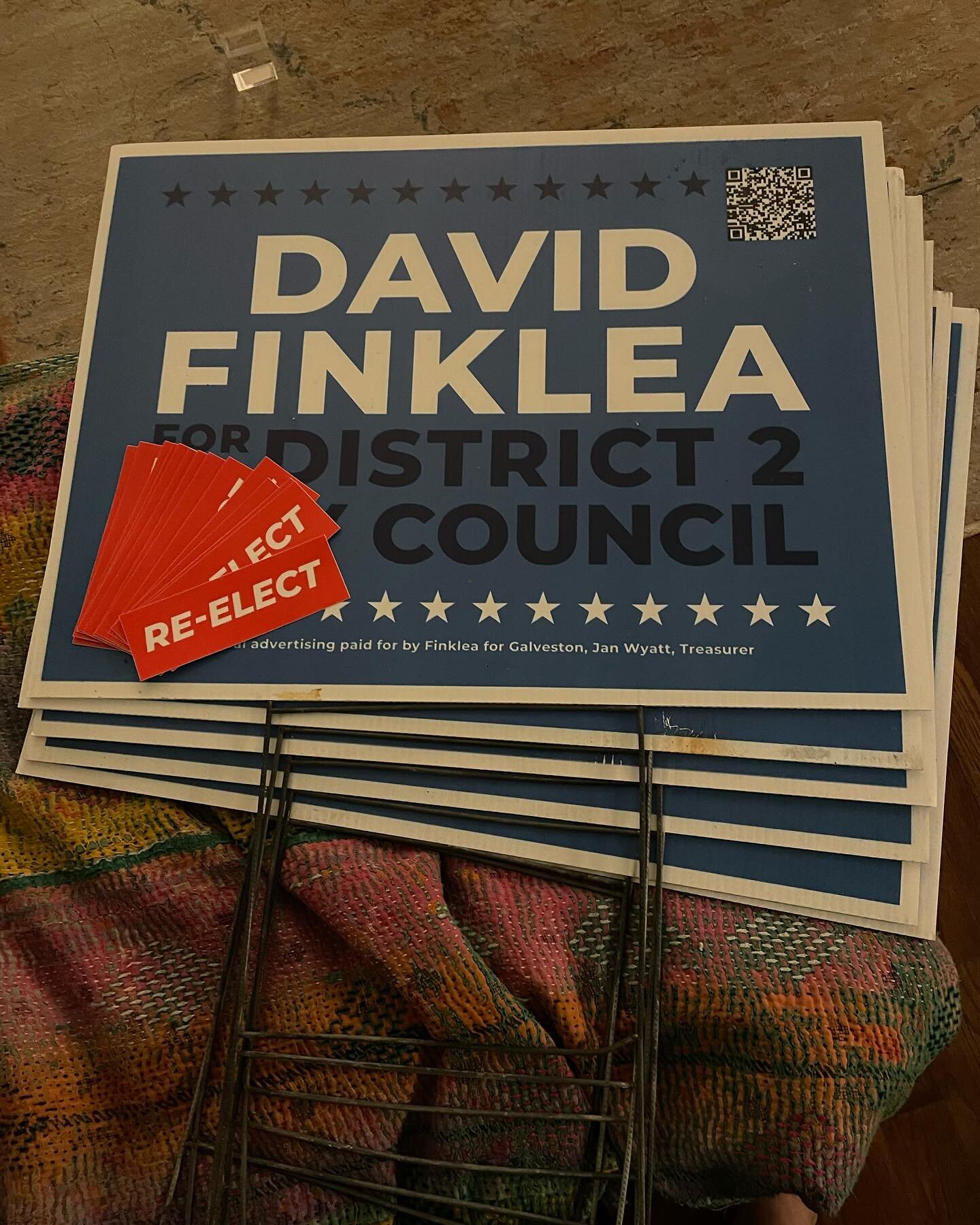 Recycling last years yard signs with a new RE-ELECT sticker! If you have your old one it&rsquo;s time to put it out!  New signs are available through the website www.finkleaforgalveston.com #finkleaforgalveston #finkleafordistrict2