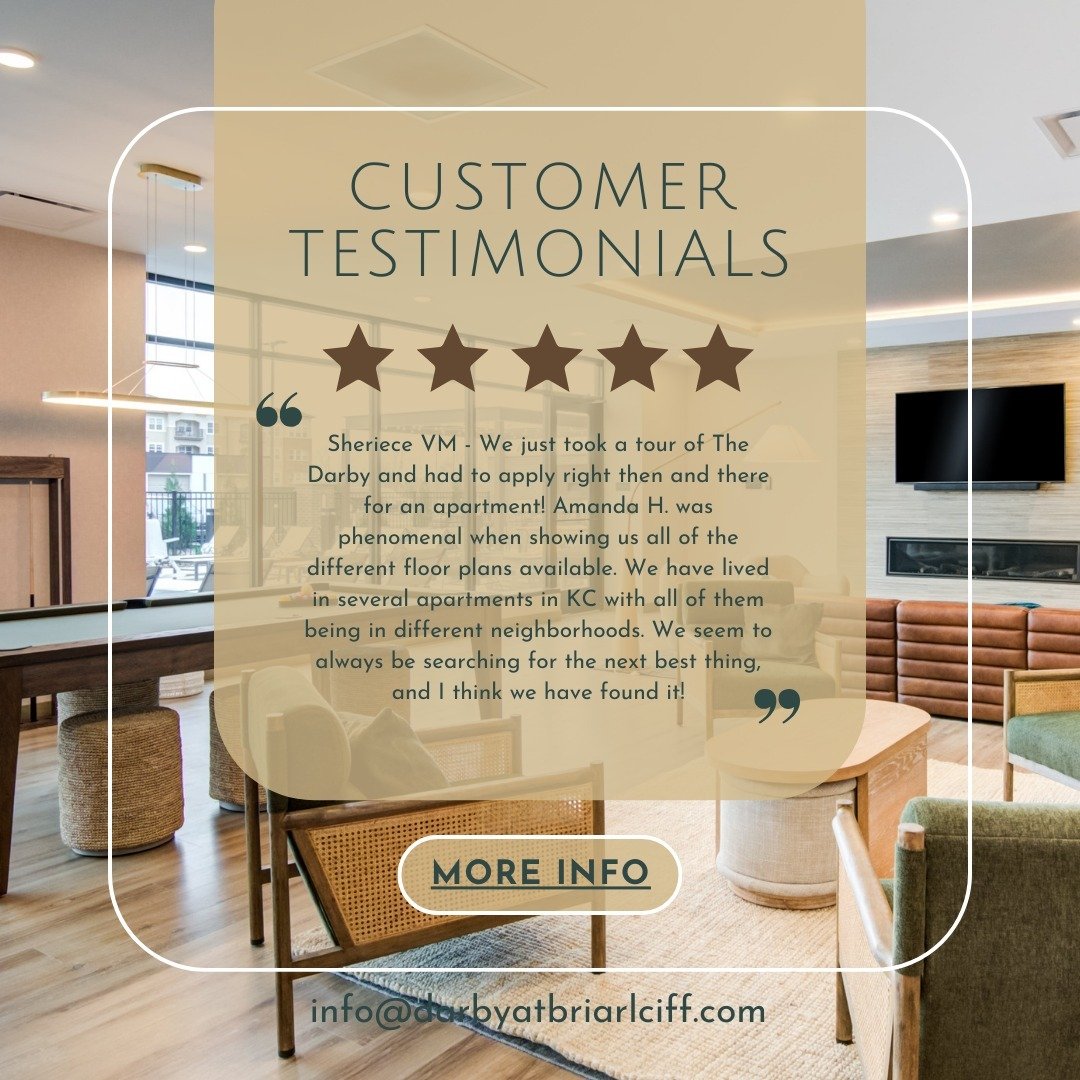 Thank you to Sheriece VM for such a sweet review! We always appreciate the kind words! 😍

It warms our hearts that you had such a wonderful experience ❤️

#darbyatbriarcliff #briarcliffvillage #luxuryliving #customerreview #googlereview