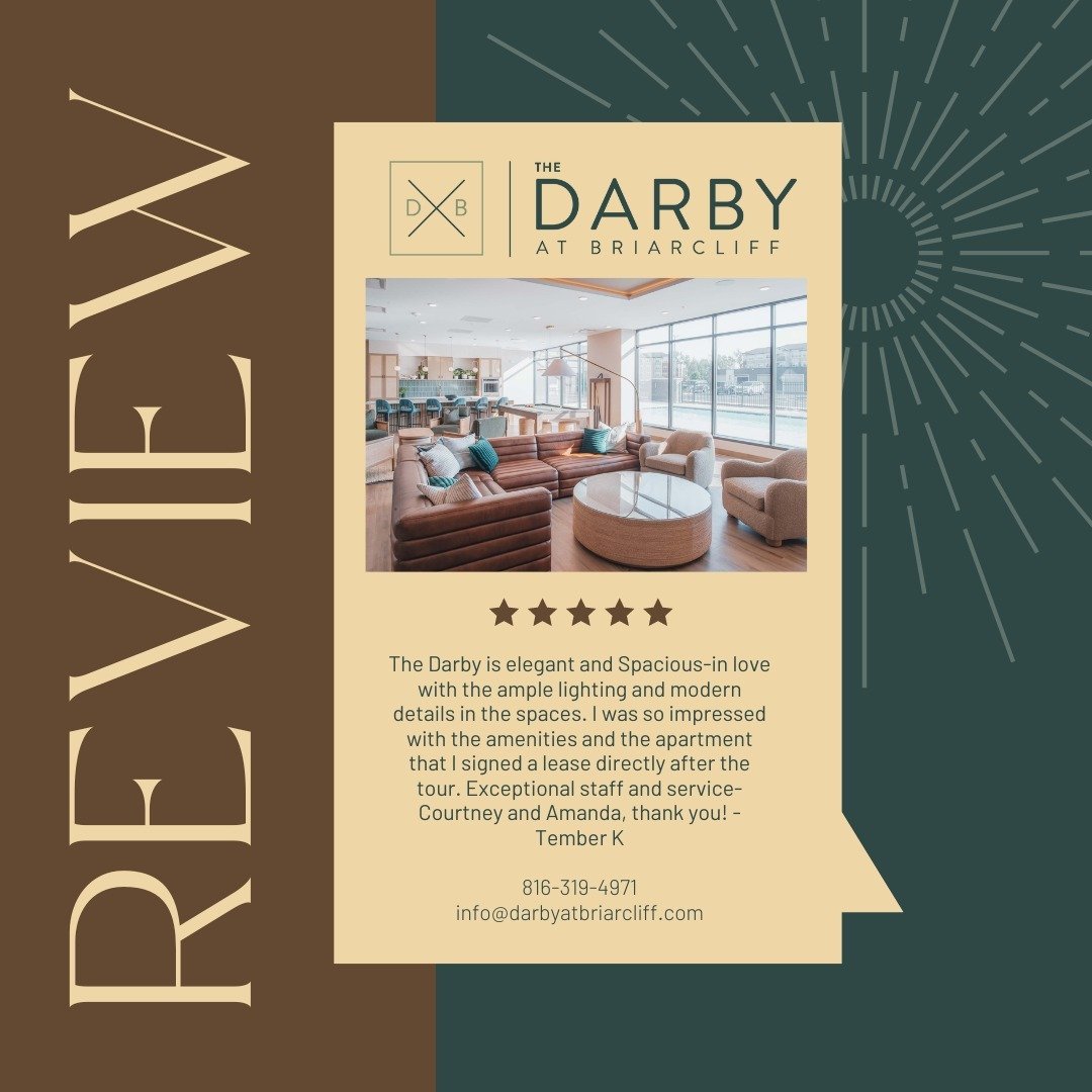 💫Thank you, Tember K for the kind words! We are so incredibly lucky to have such amazing new residents! We are so happy that you love it here! 😍

#Darbatbriarcliff #resident #residentreview #briarcliff #briarcliffvillage #luxury #luxuryapartments