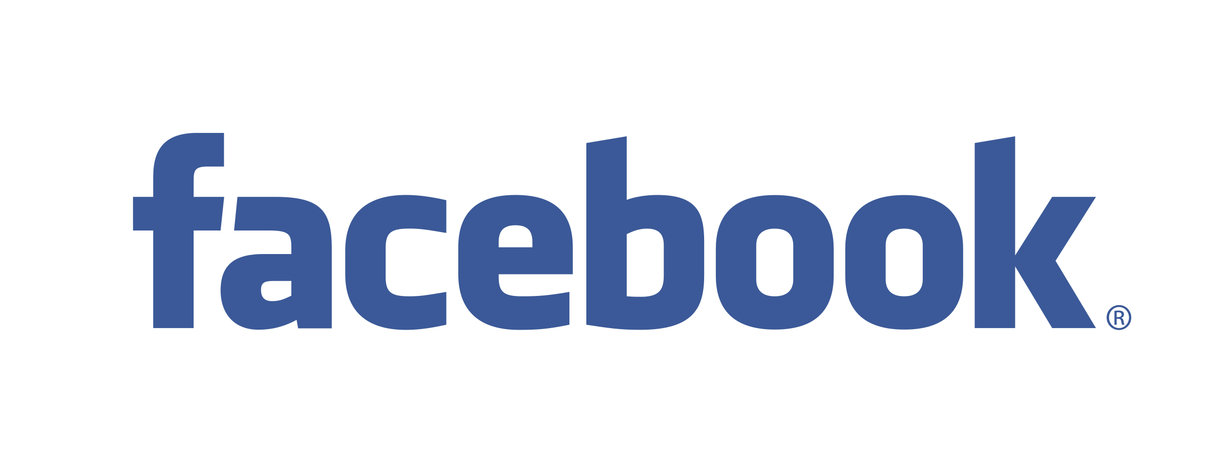Facebook logo in blue text on black background.