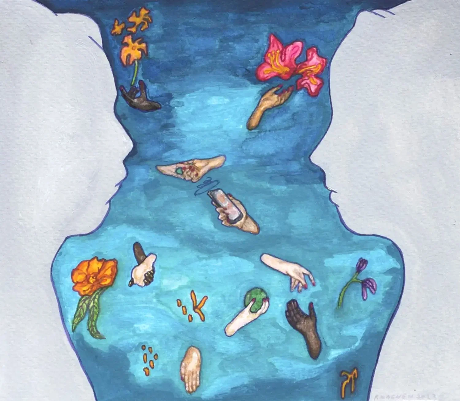Illustration of two people exploring the journey of what lies between us