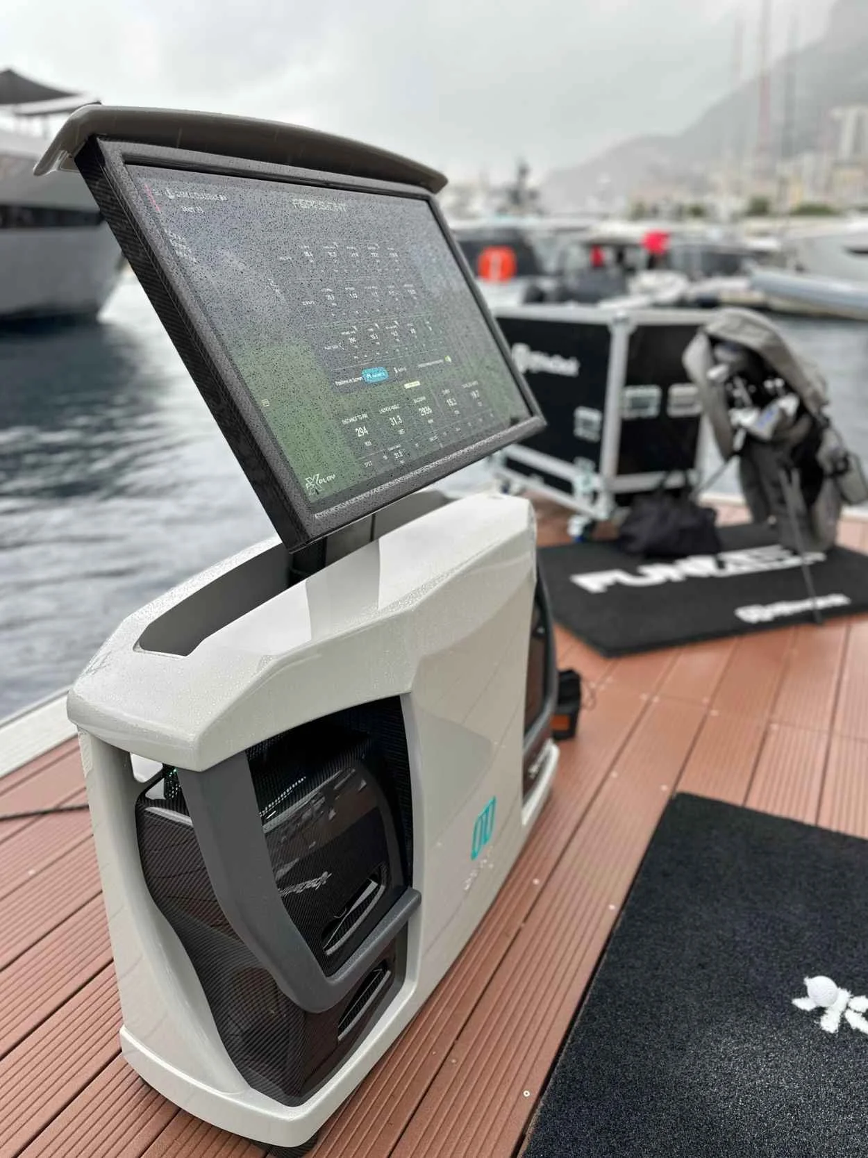The water-resistant screen of the SeaDriveCX covered in water droplets.