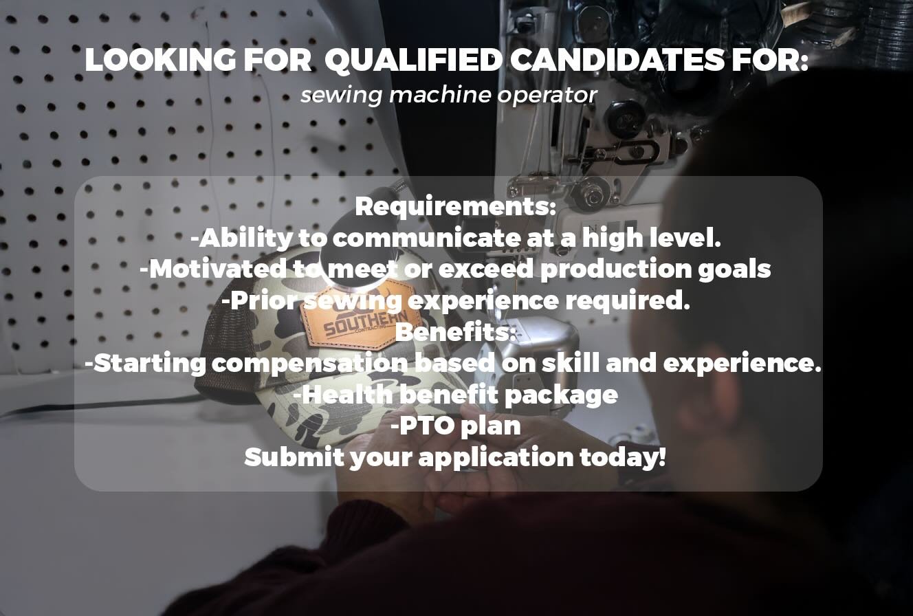 We are taking applications for a new sewing machine operator to join the team!

Application link: https://docs.google.com/forms/d/e/1FAIpQLSdbMUheLtv_HEuMPDW9ycinz_sdhS4-Nnm22GZtEQTebBYqlA/viewform?pli=1