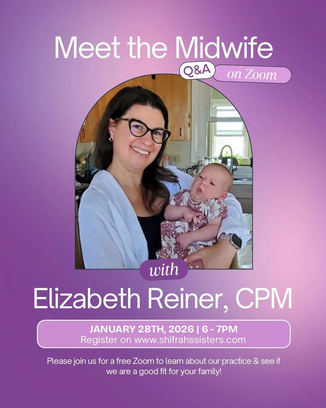 📣 First of 2026! 📣 Please join our
monthly Q&amp;A to see if Shifrah&rsquo;s Sisters&rsquo; home birth midwifery care is right for you! Birth professionals are welcome, too!
💜
Free. RSVP needed to receive the link (and so I️ know who to call if I&
