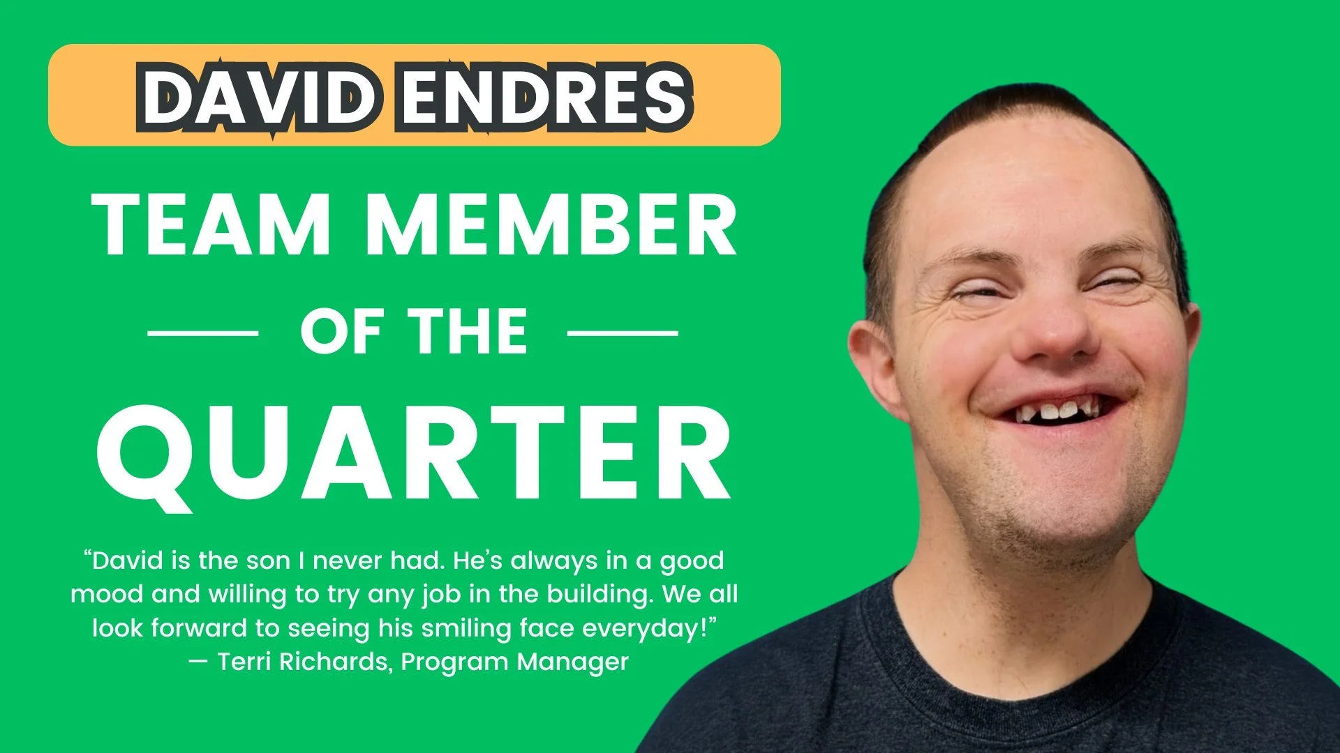 🌟 Congratulations to David Endres, GTI&rsquo;s Team Member of the Quarter! 🌟

David is known across GTI for his cheerful attitude, strong work ethic, and genuine kindness. No matter the task or challenge, David gives his best effort with a smile. H