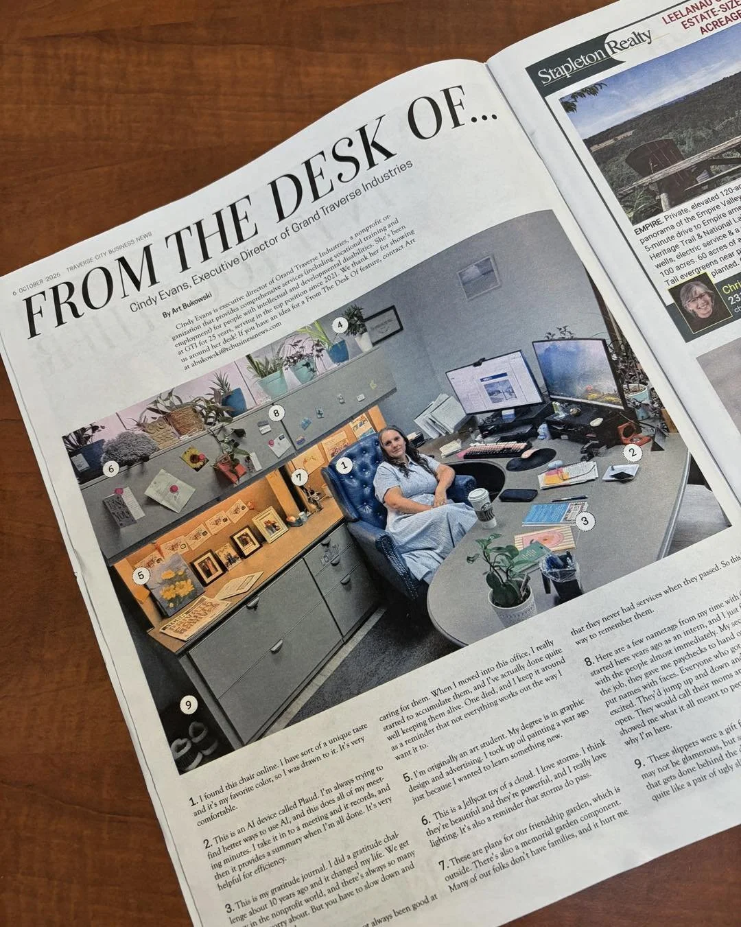 From the Desk of&hellip; Our Executive Director, Cindy Evans! 💙✨

We are so excited to be featured in the Traverse City Business News!  Take a peek inside the office of our Executive Director, Cindy Evans, who has been leading and serving Grand Trav