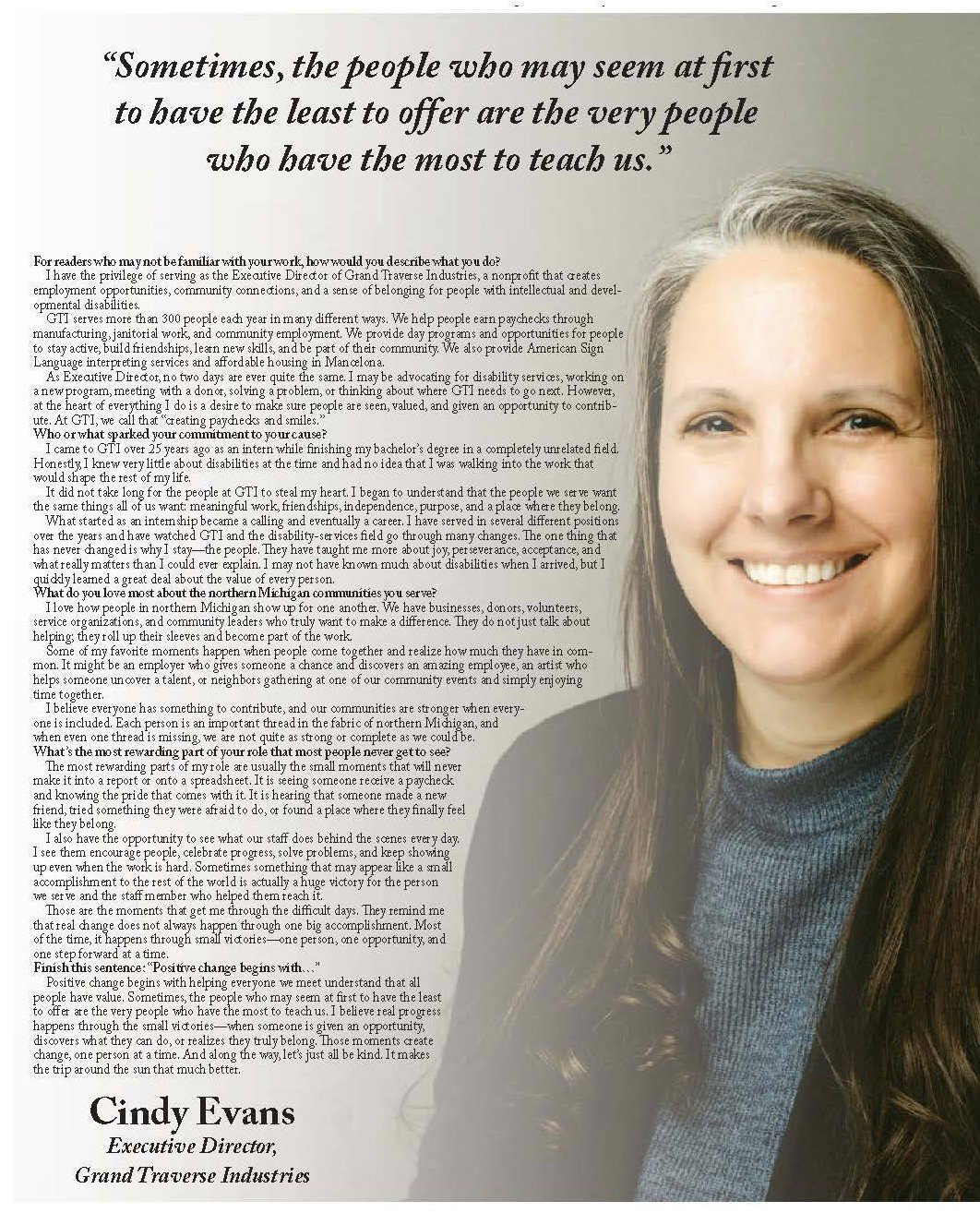 &ldquo;The people we serve want the same things all of us want: meaningful work, friendships, independence, purpose, and a place where they belong.&rdquo;

We&rsquo;re so proud to see our Executive Director, Cindy Evans, featured on the @recordeaglet