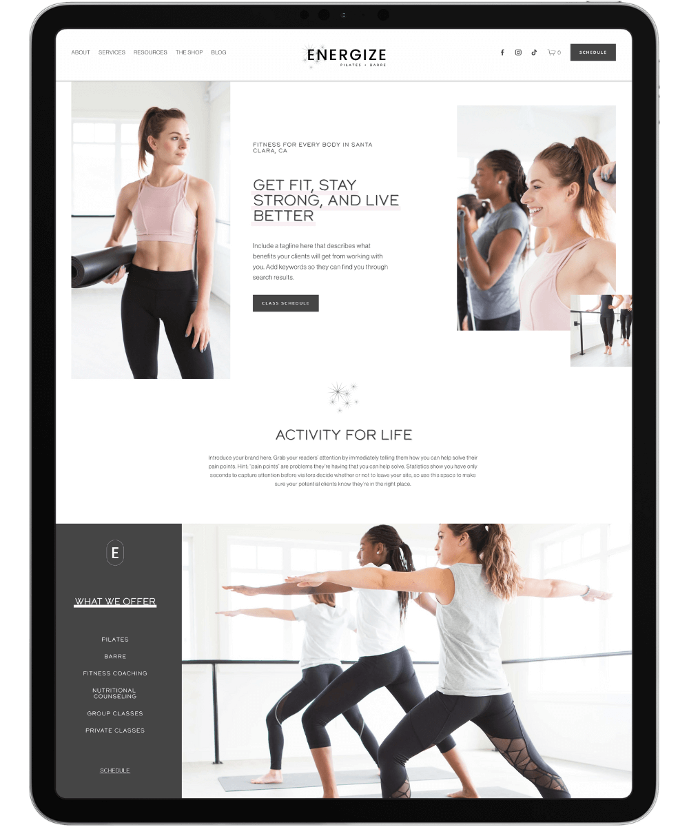 energize squarespace health and wellness template