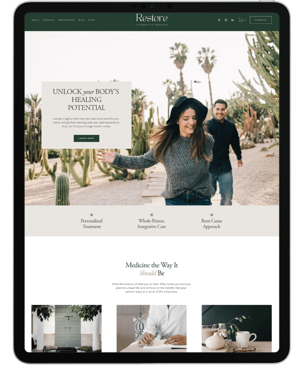 restore squarespace health and wellness template