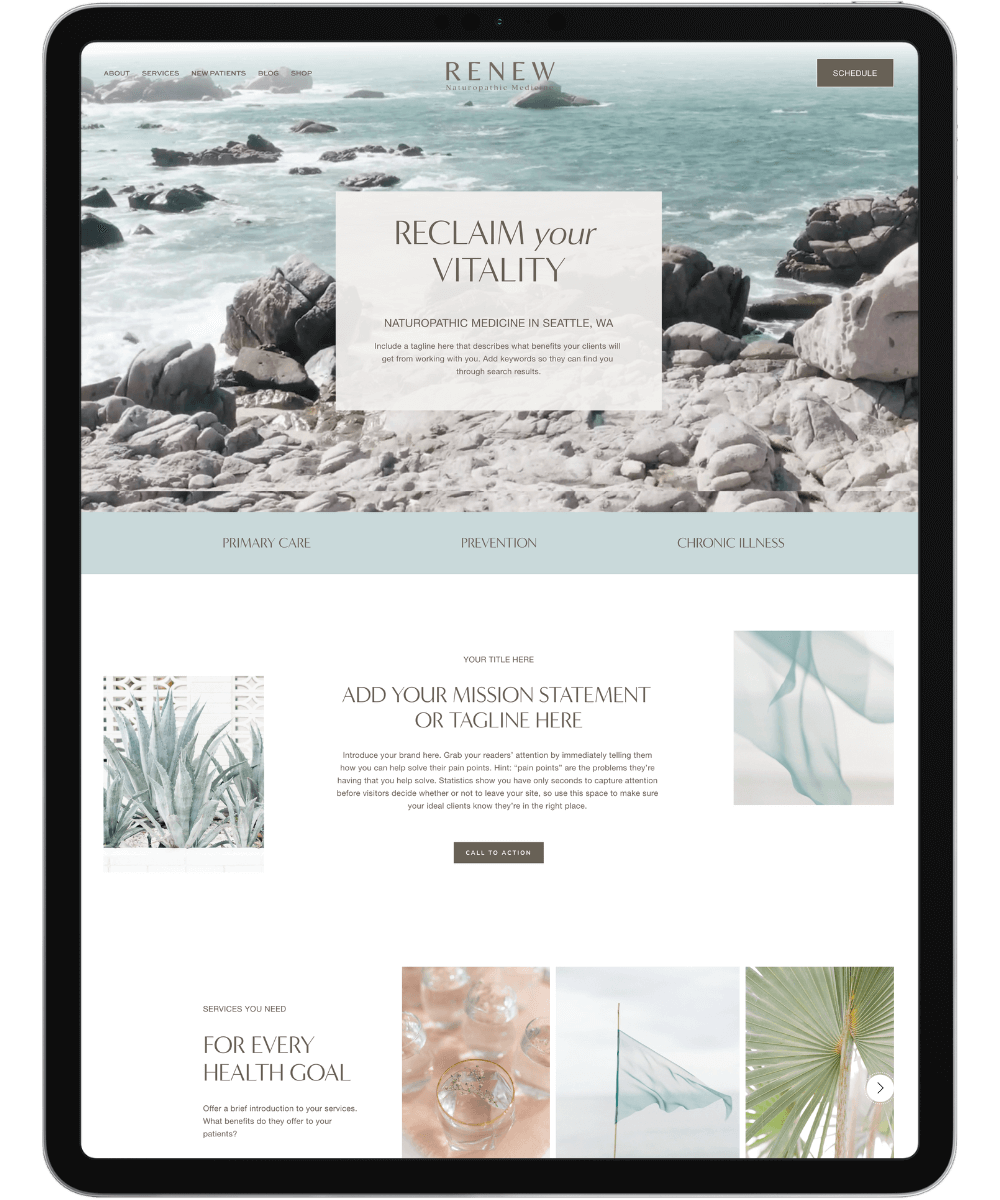 renew squarespace health and wellness template