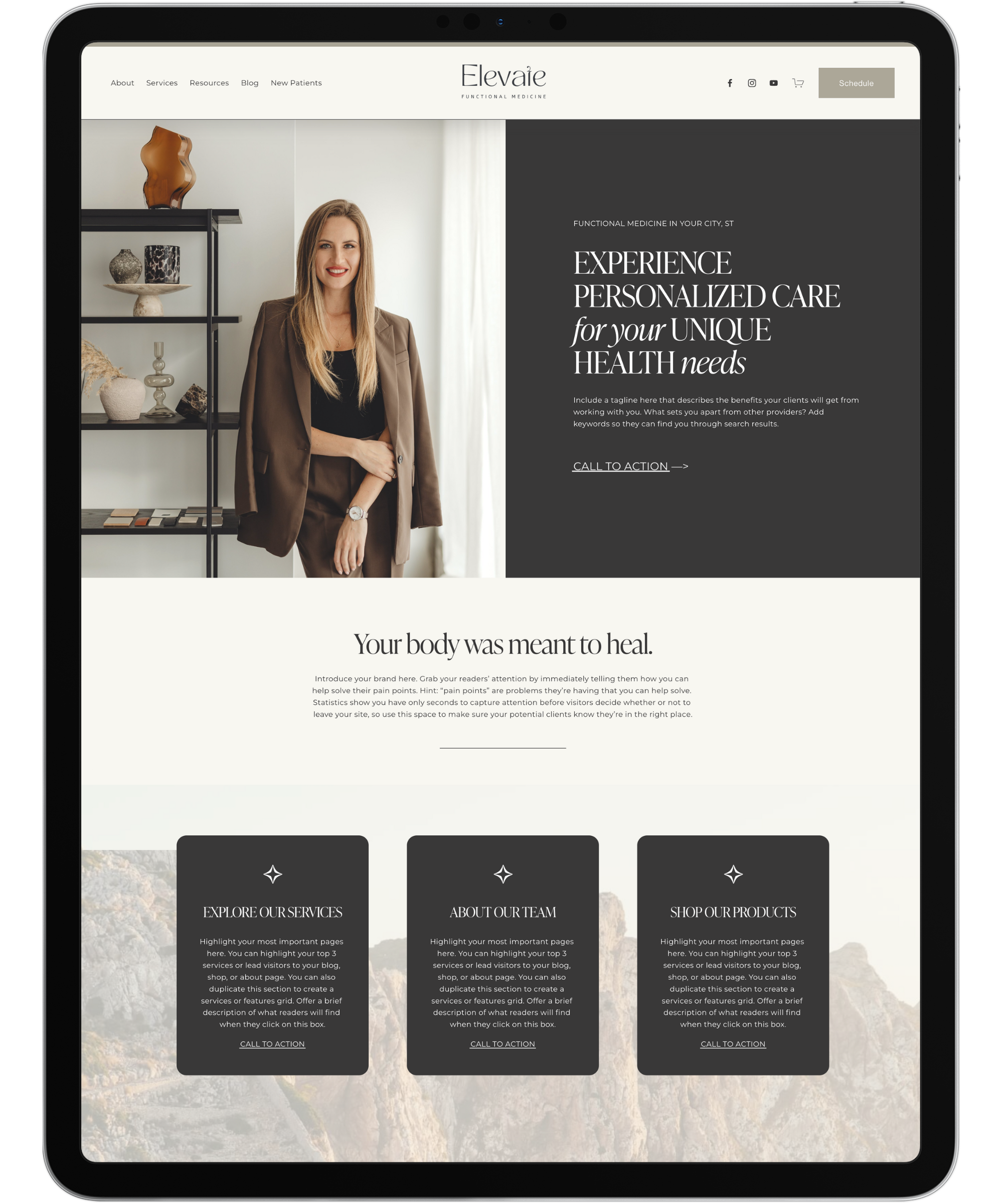 elevate squarespace health and wellness template
