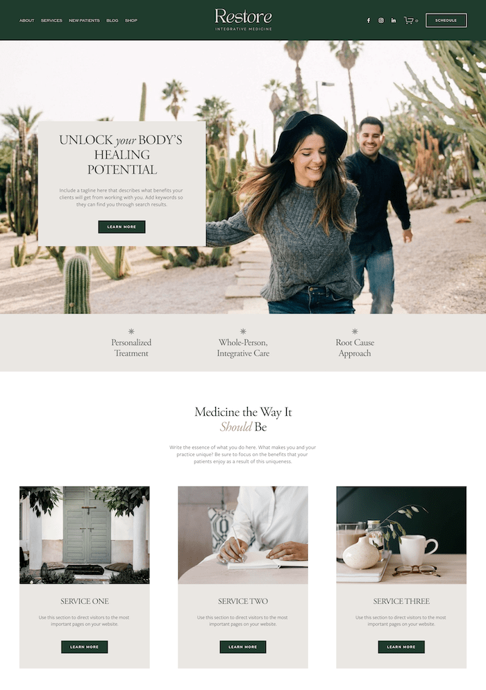 image of the restore squarespace template for integrative medical doctors