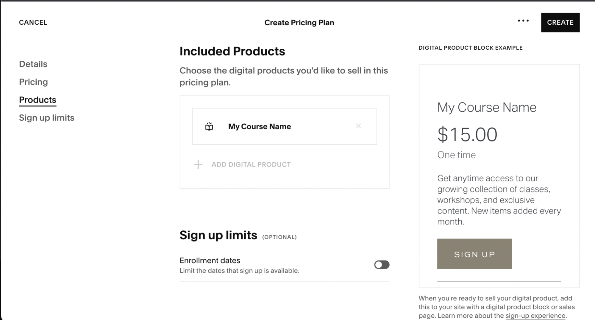 screenshot of squarespace course, showing how to add your products