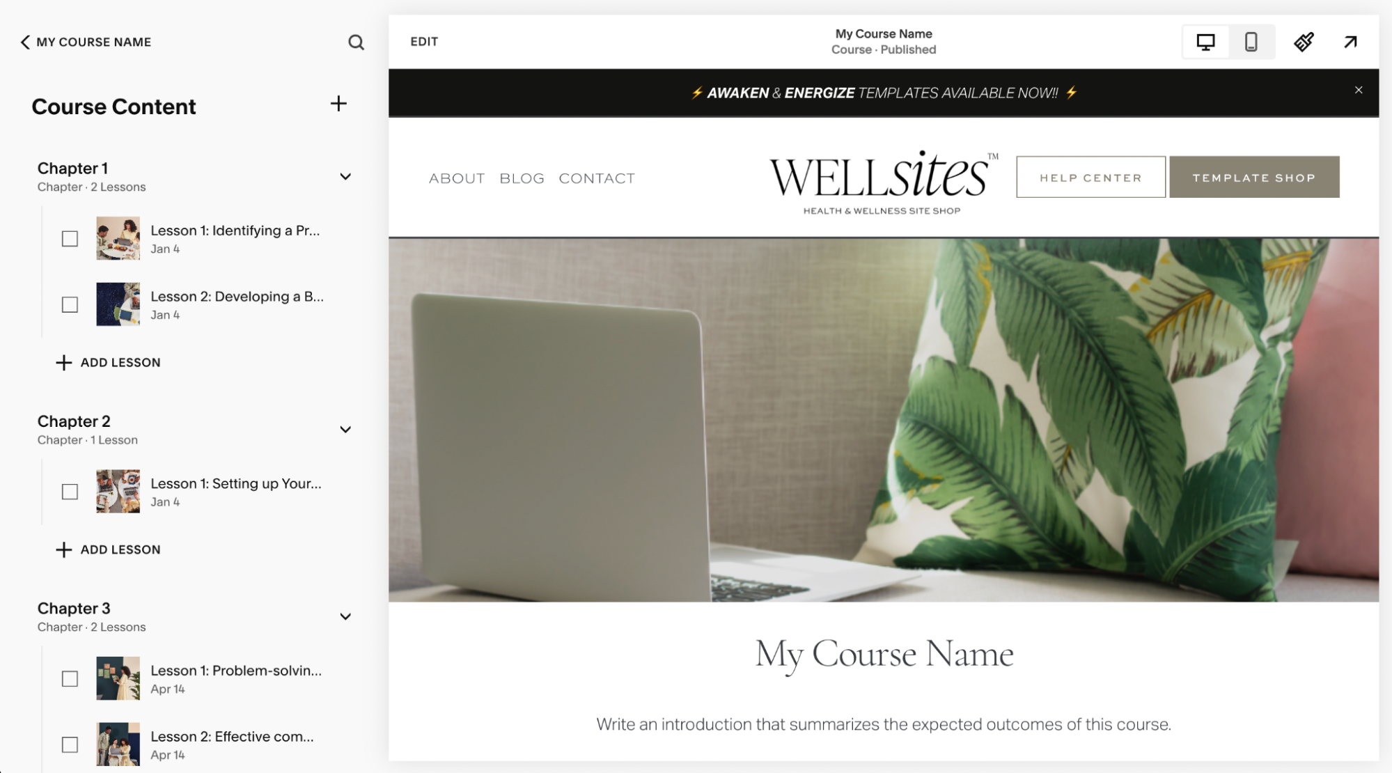 A preview of a Squarespace video course lesson, showcasing the integration of multimedia content
