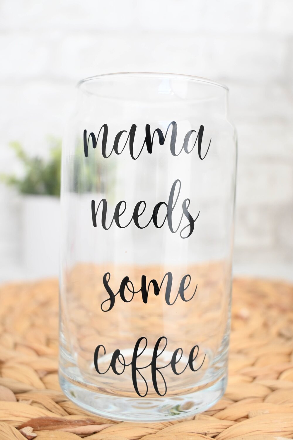 Mama Needs Coffee Glass Beer Can Cup With Bamboo Lid and Metal
