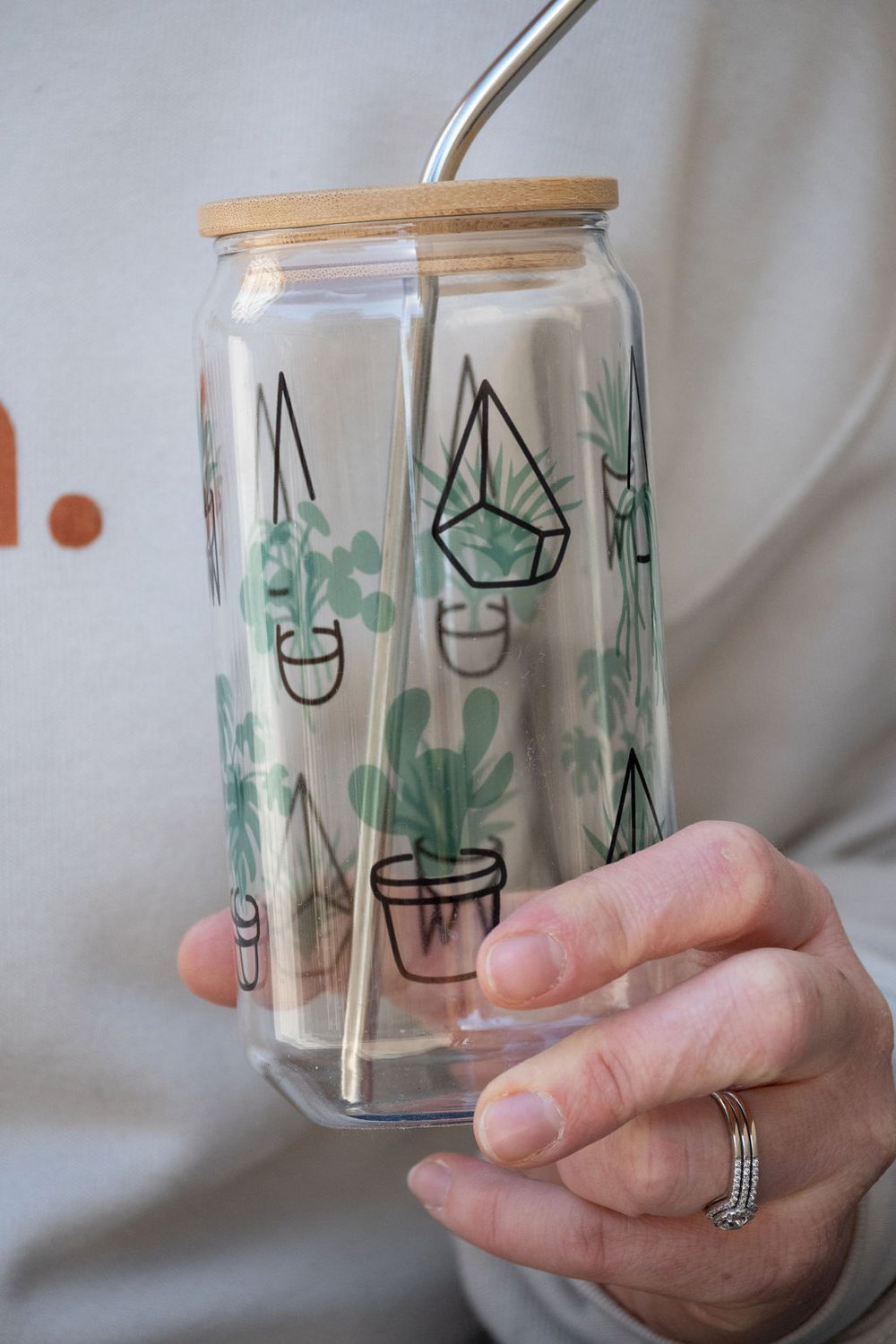 Cute Cactus Beer Can Iced Coffee Glass Cup With Lid and Straw