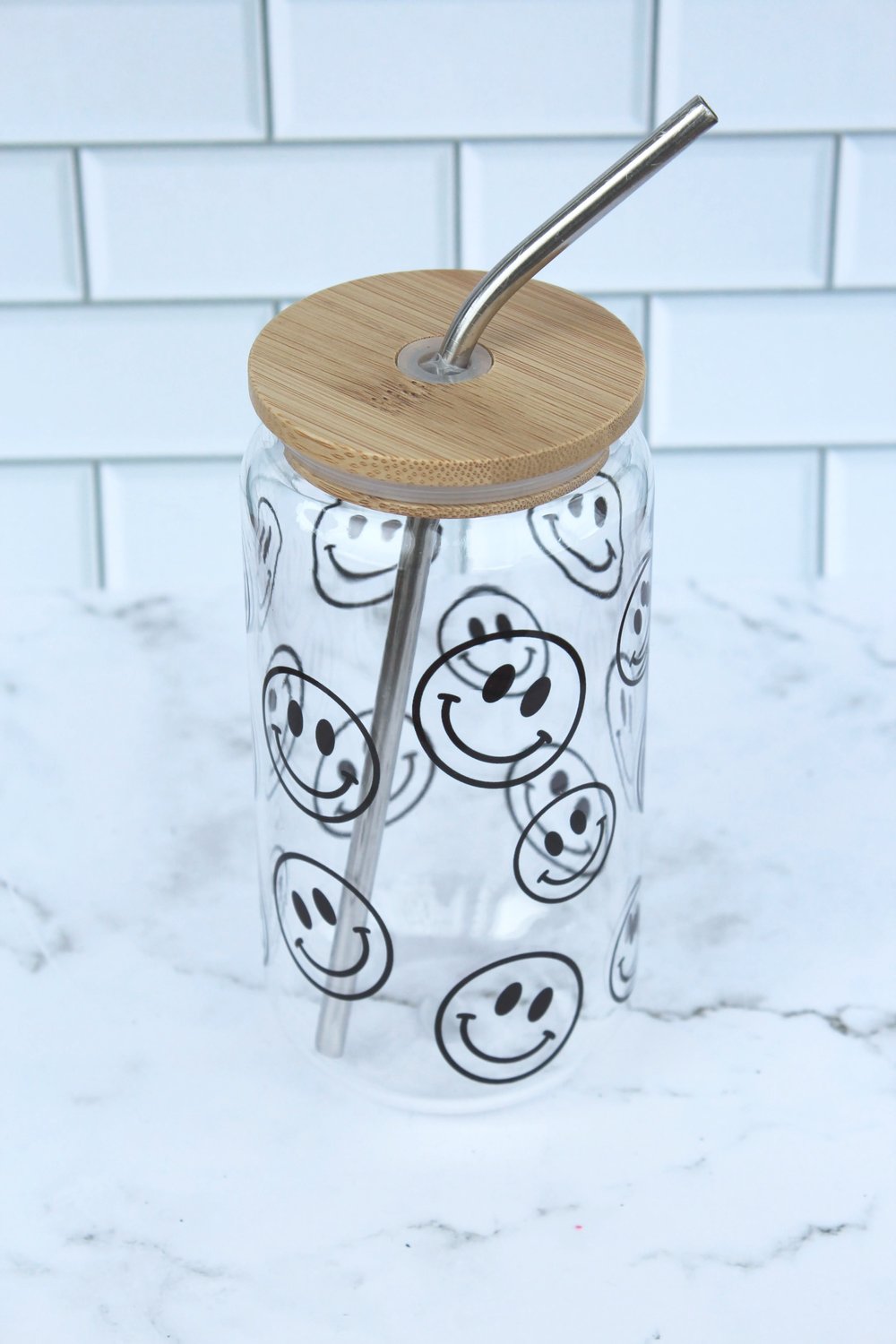 Smiley Face Sublimation Beer Can Glass Cup — Eleven 14 Designs