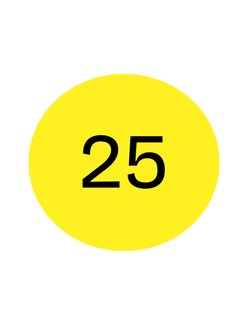 Yellow circle with black "25" text inside, indicating an age restriction or content rating.