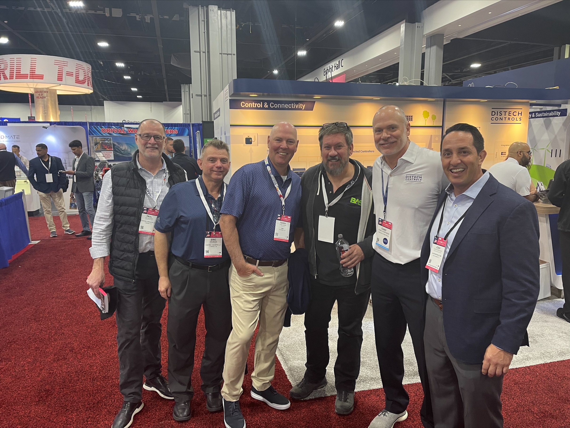 Our Josh Felperin (on the right) connecting with Paul Bowman and Eric Brown of Control Concepts; Terry Hogan and Craig Ragone of Building Automation Solutions; and Chad Stephens from Distech Controls.