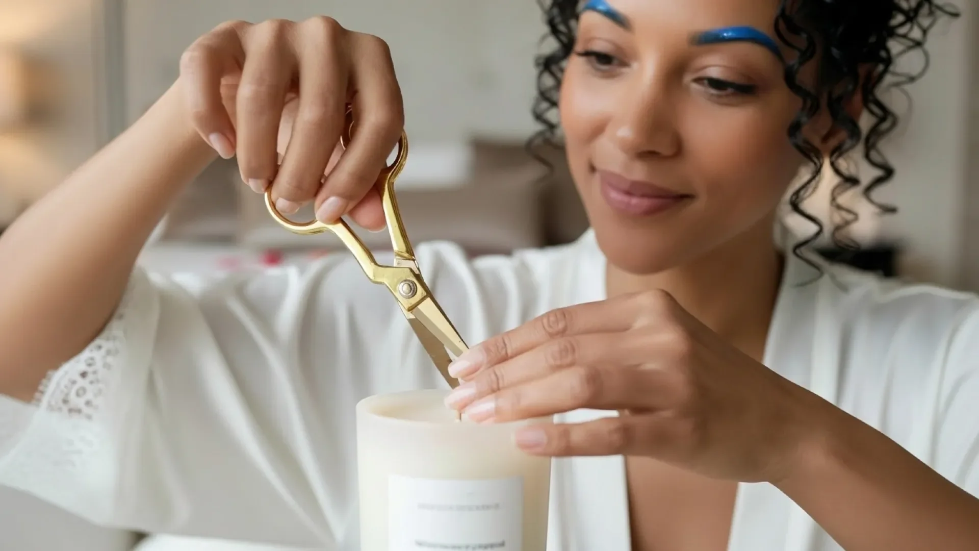 black women cutting candle wick