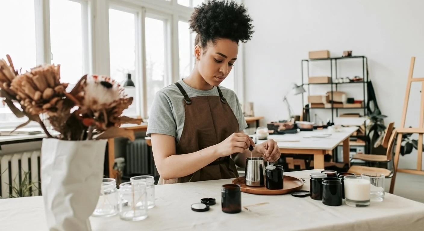 sxm founder making artisan candles in workshop