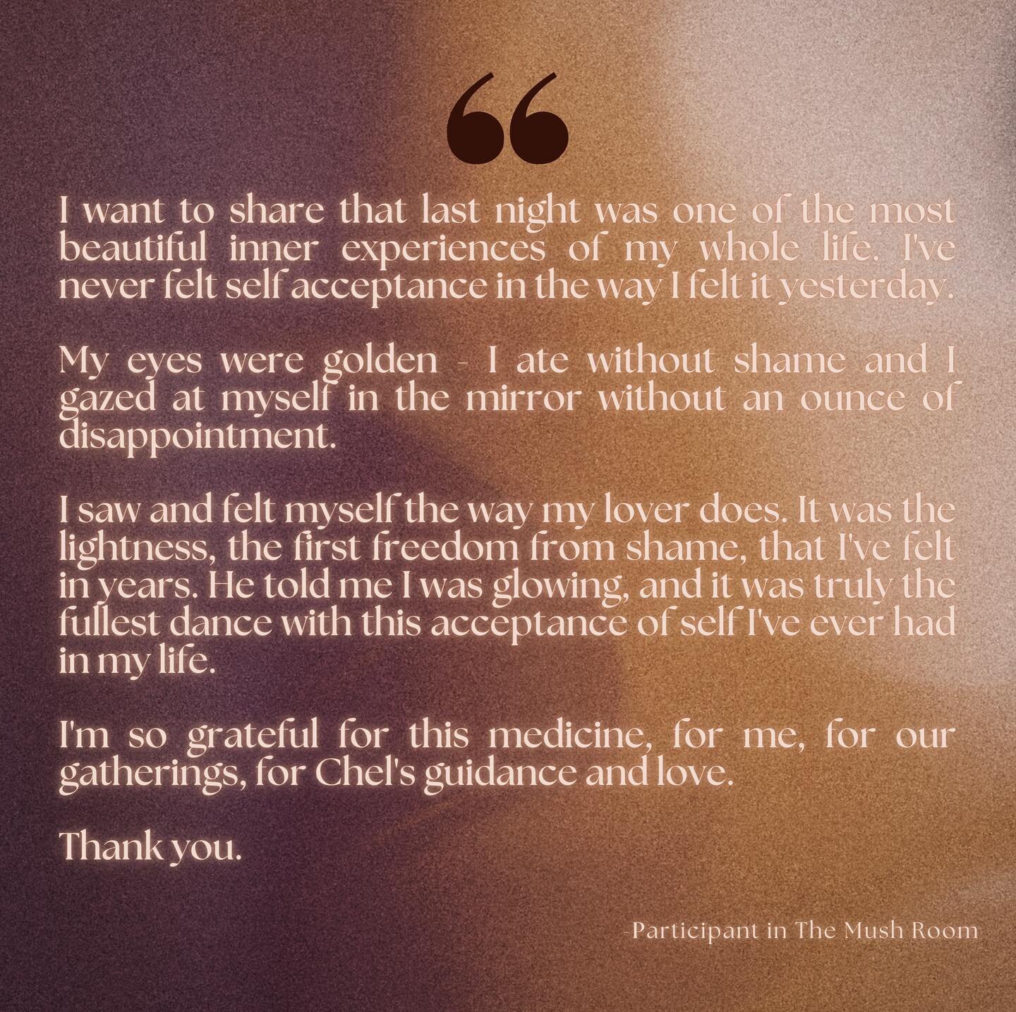 We are halfway through The Mush Room, and participants are beginning to see real shifts from within. This quote came from one of our participants who posted in our daily group chat that moved me beyond measure.

Many of the others have reported they 