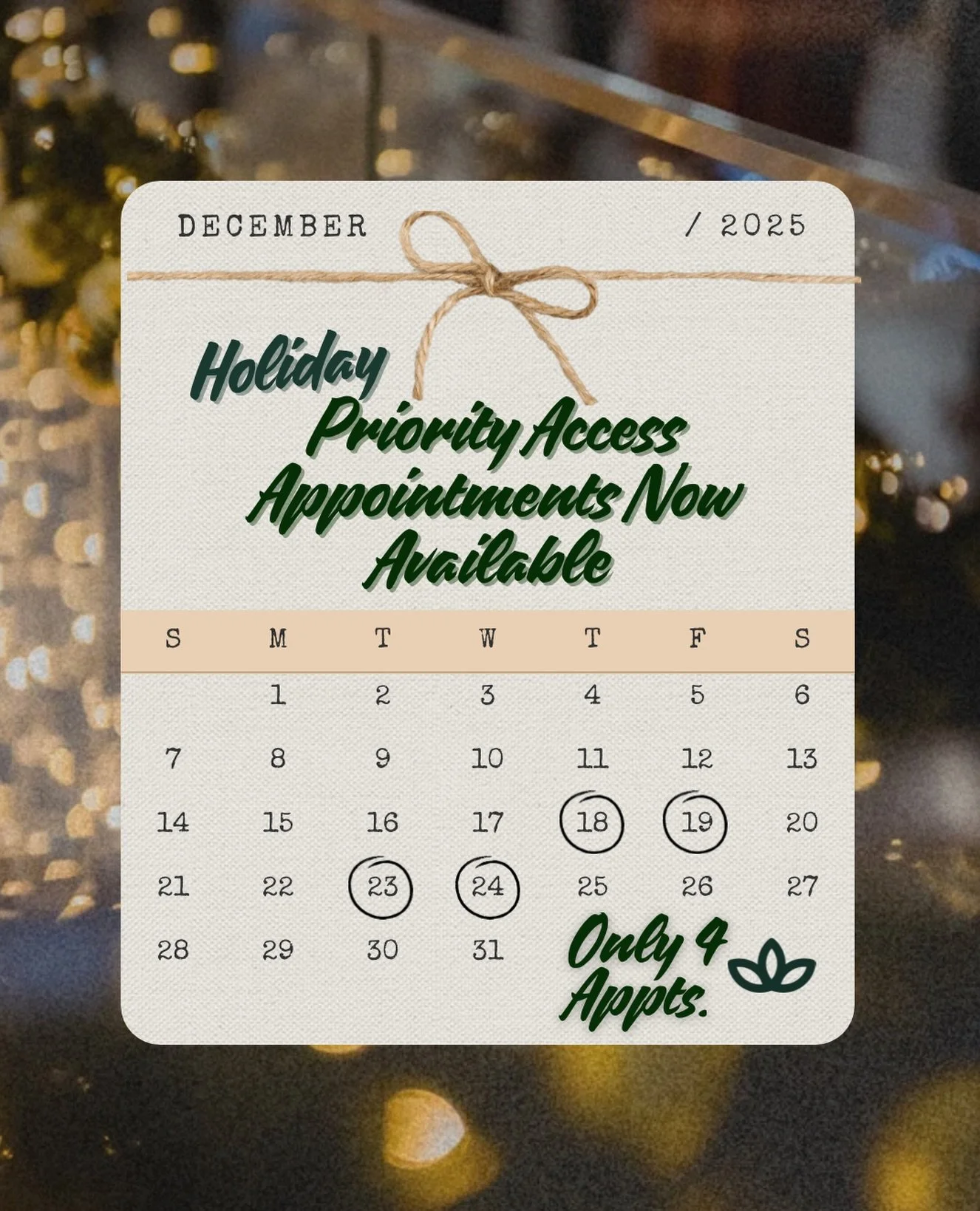 ✨ Priority Access Appointments Available ✨

Due to high demand, we&rsquo;ve opened a very limited number of Priority Access Appointments after a few last minute schedule shifts! These spots are offered first come, first served before being released p