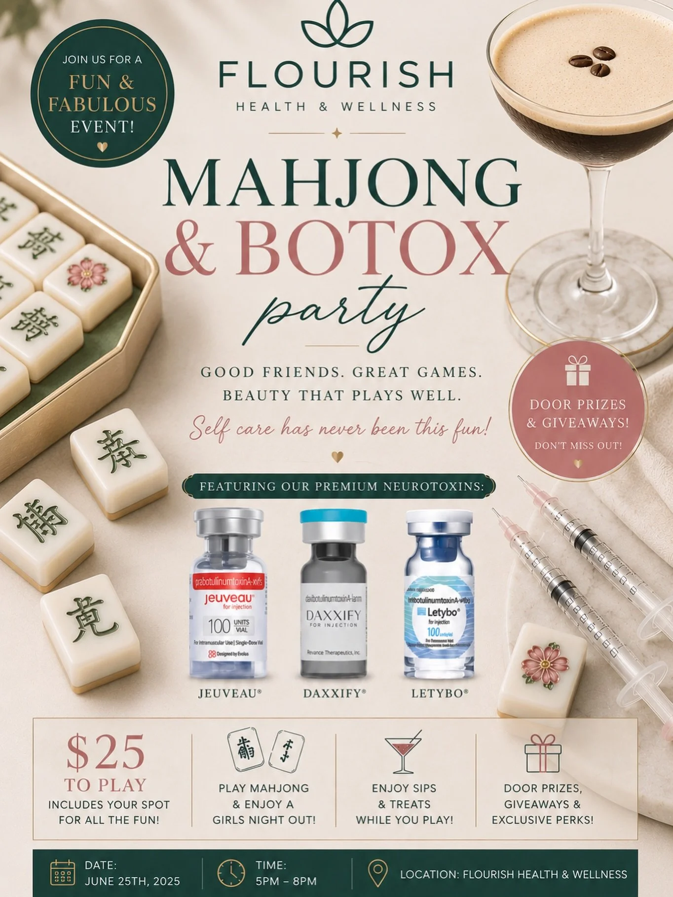 Nobody had &ldquo;Mahjong &amp; Botox&rdquo; on their Flourish bingo card for 2026 &hellip;but here we are stepping into our Mahjong Era! 💃✨

A girls&rsquo; night filled with Mahjong, Botox specials, delicious sips, sweet treats, door prizes, and ou