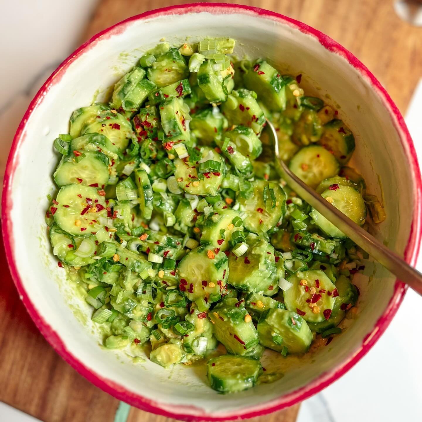 Cucumber Avocado Salad 

This is the season where all our glorious greens begin to shine &amp; it brings me pure joy. Being a very serious fan of @nytcooking I often use my OCD like behaviors to read &amp; look at ALL recipes then I file them neatly 
