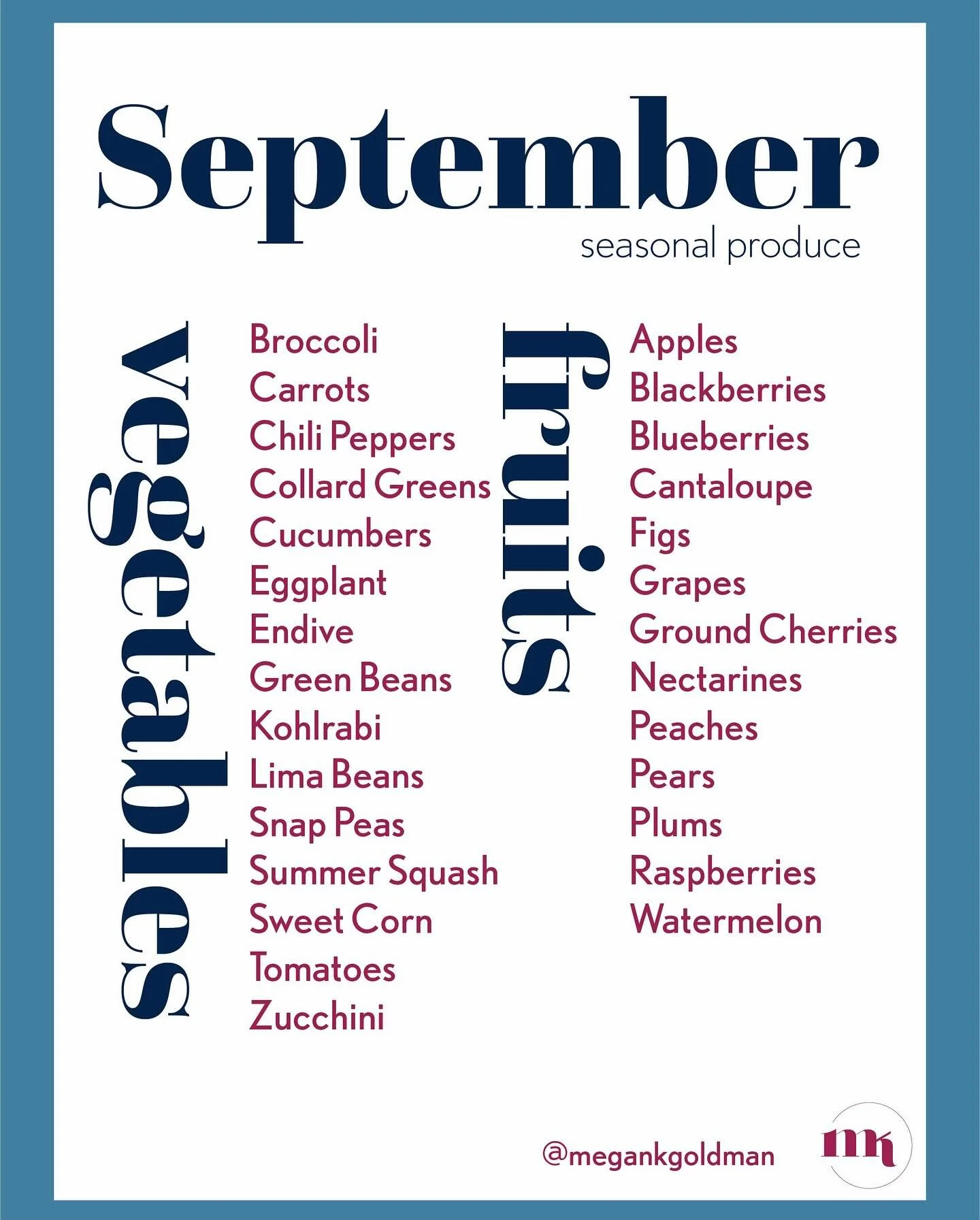 Seasonal Produce, September

Hi friends, I hope you&rsquo;re enjoying summer &amp; all its goodness! And just like that&hellip; today is Labor Day. That being said, Autumn equinox will be here before we know it. My advice, enjoy the last days of summ