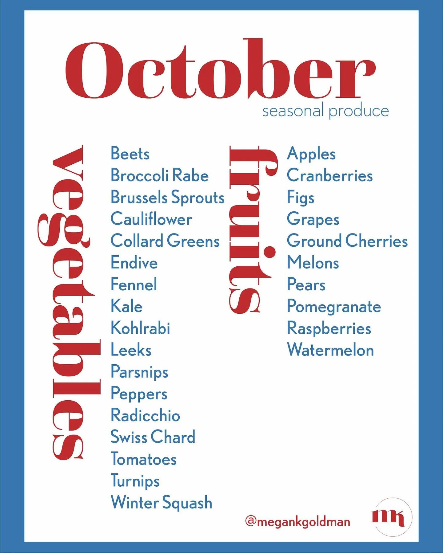 Seasonal Produce, October

Hi Friends, it&rsquo;s a boo-titular day today! Yup, I did it, made my first Halloween joke. Get ready because I will be bringin&rsquo; &lsquo;em&rsquo; all month long. 

October is here &amp; my golly it&rsquo;s glorious. 