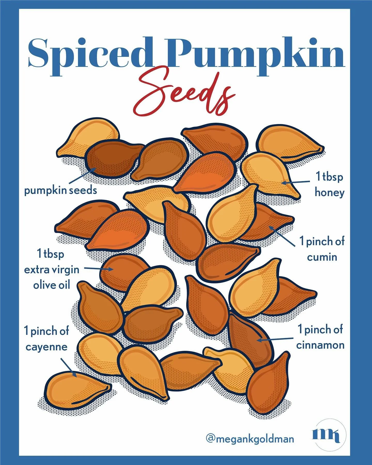 Spiced Pumpkin Seeds 

Hi my gourd-geous friends, I have the most boo-tiful recipe to share with you. Spiced pumpkin seeds! Simple &amp; delicious. Also, they are great to eat alone, on a salad, over roasted veggies, or as a snack with your martini, 