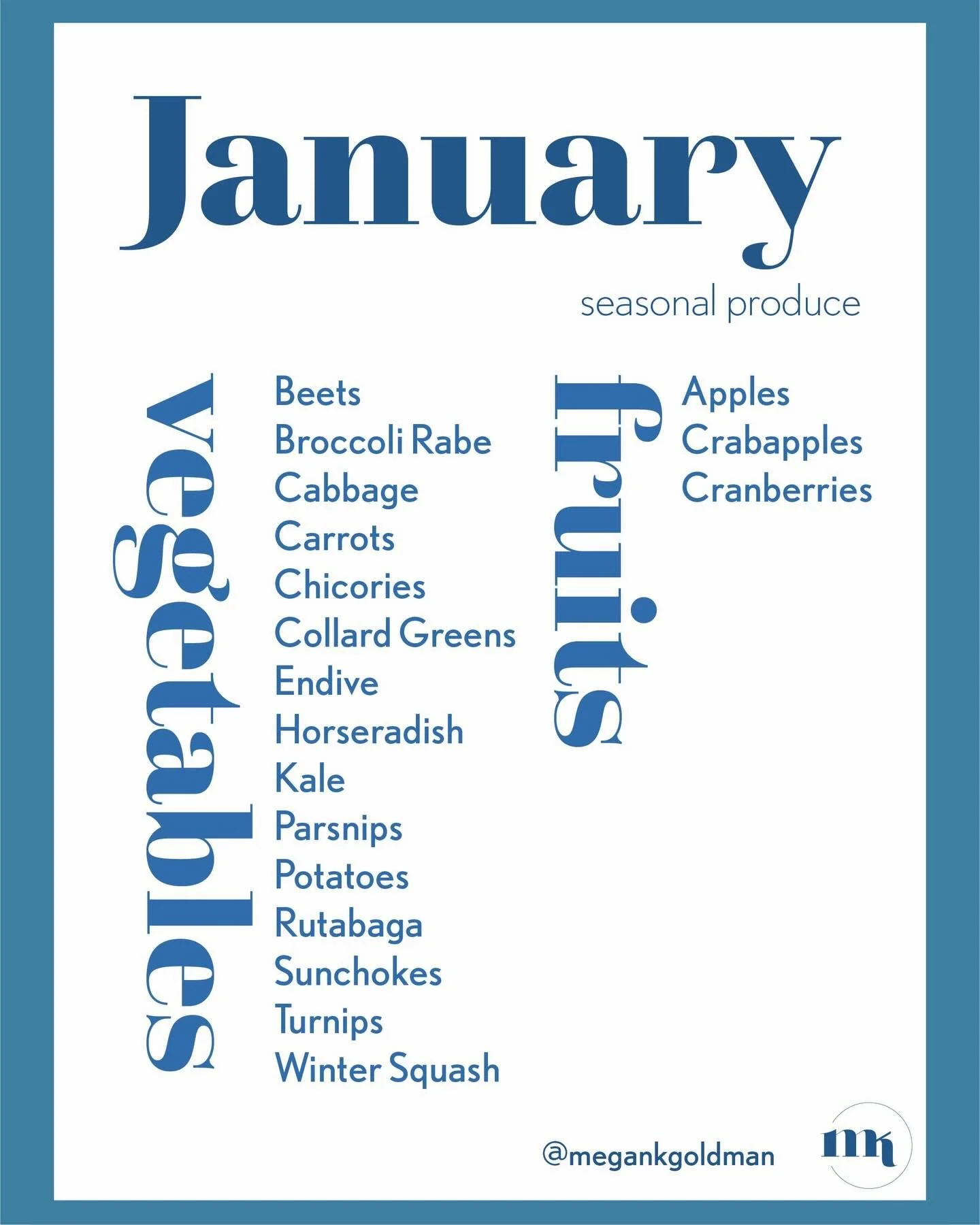 Seasonal Produce, January 

Happy New Year, friends! Stepping into 2026 with all things good &amp; groovy, with a gentle reminder to be &ldquo;Tasteful Not Wasteful.&rdquo;

I usually share my seasonal produce guide on the 1st of each month. The old 