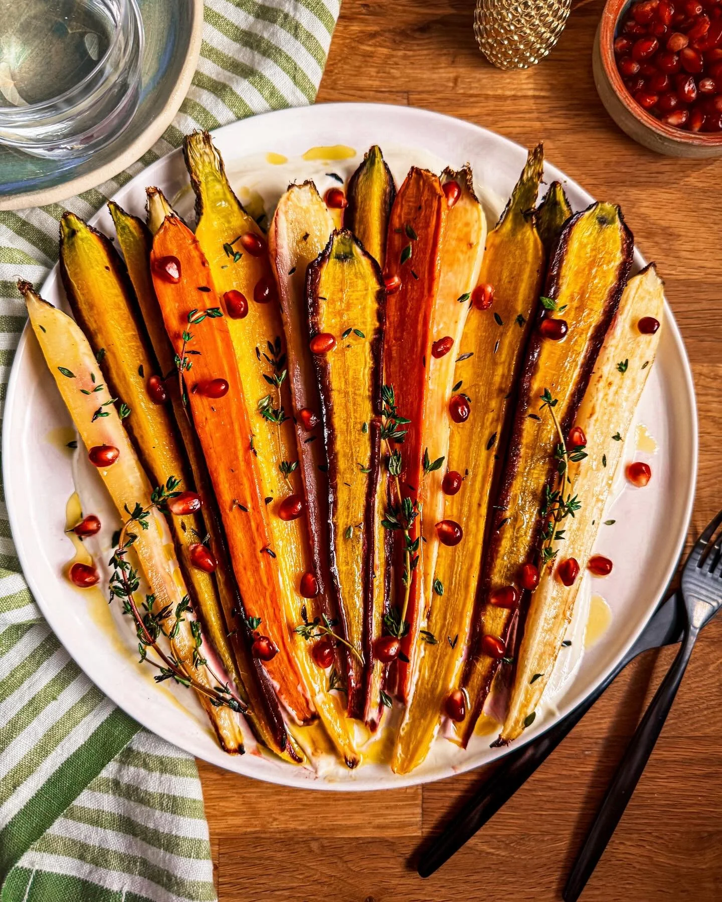 Maple Glazed Carrots, Lemon Whipped Feta with Pomegranate &amp; Thyme

We all have those vegetables we&rsquo;ve loved forever &amp; a few that quietly grow on us over time. As a kid, I was obsessed with steamed spinach with white vinegar (I know&hell