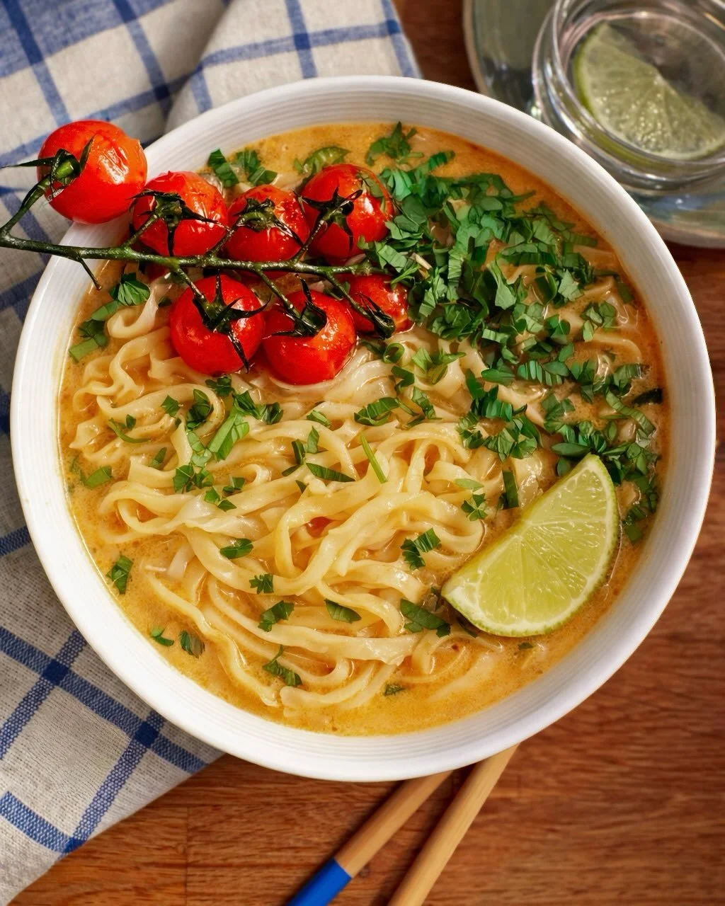 Coconut Curry Noodle Soup with Blistered Tomatoes, Mushrooms &amp; Fresh Herbs

Hi friends, soup season has officially arrived &amp; this is my go-to way to stay warm, cozy &amp; well-fed. If you&rsquo;re a New Yorker like me, you know there&rsquo;s 