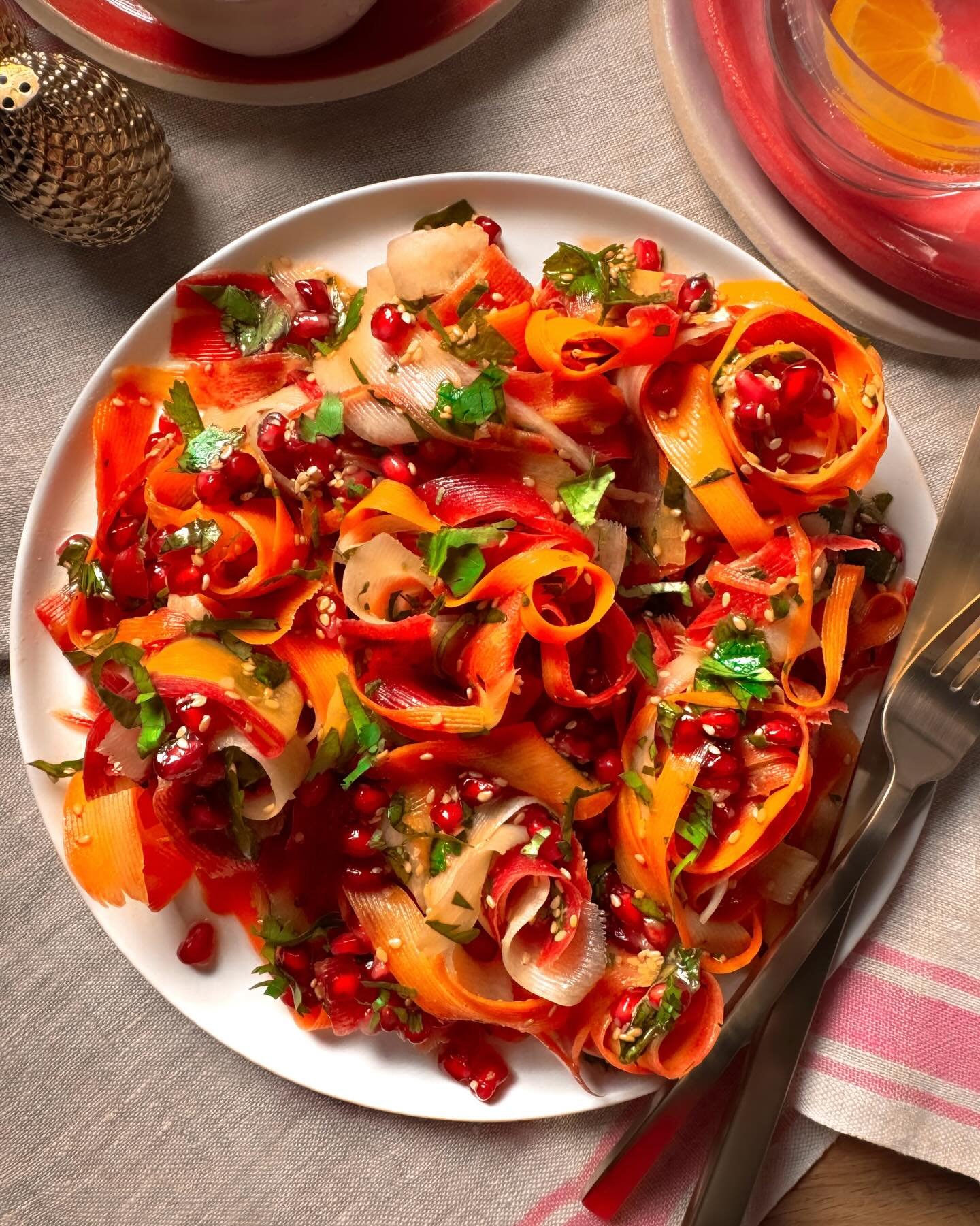 Shaved Rainbow Carrot Salad, Citrus Miso-Ginger Vinaigrette 

Rainbow carrots are pure magic. Not only are they beautiful, they&rsquo;re absolutely delicious. This crunchy, colorful shaved carrot salad with a bright citrus miso-ginger dressing is bur