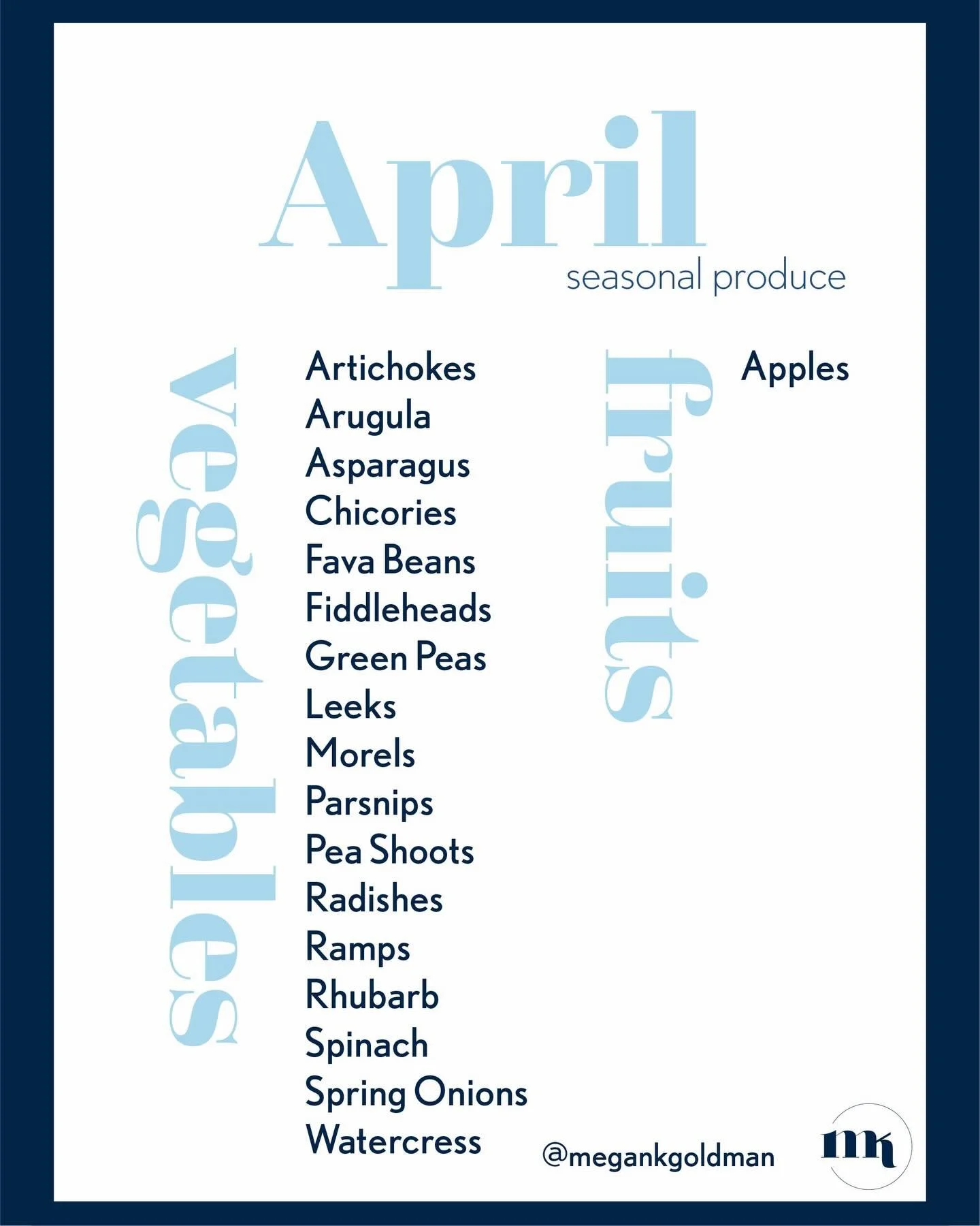 Seasonal Produce, April

Happy April, friends! Spring has officially sprung &amp; here&rsquo;s a fun fact to celebrate: the name April comes from the Latin word aperio, meaning &ldquo;to open [bud]&rdquo;&mdash;pretty fitting, since so many plants ar