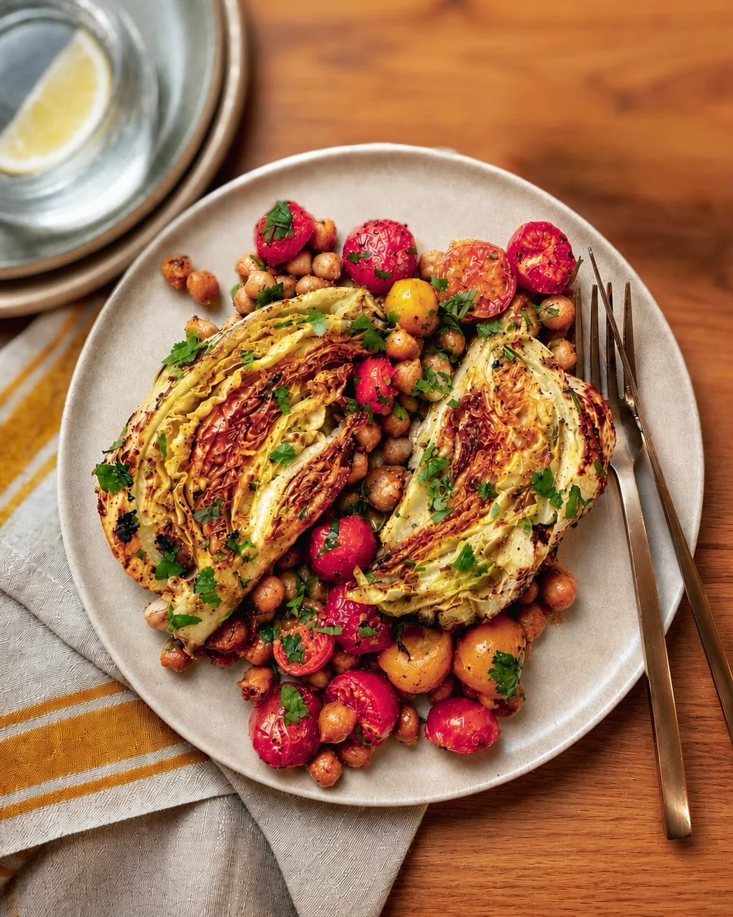 Roasted Cabbage Tikka Masala, Chickpeas &amp; Tomatoes

Cabbage is having a moment. While I haven&rsquo;t been on IG much, we all need a little break from the machine &amp; the screen&hellip; I&rsquo;m still in the kitchen whipping up delicious delig