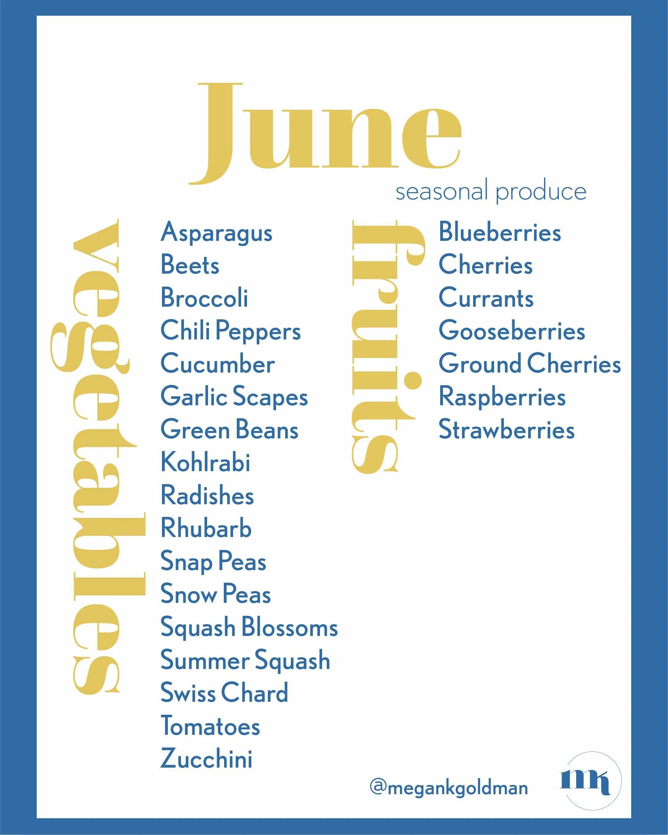 Seasonal Produce, June 

Hi friends! Hello June &amp; Happy Pride Month! Summer is right around the corner &amp; June is showing off with a vibrant array of fresh, seasonal produce. This month brings a dreamy mix of fruits &amp; veggies that are at t