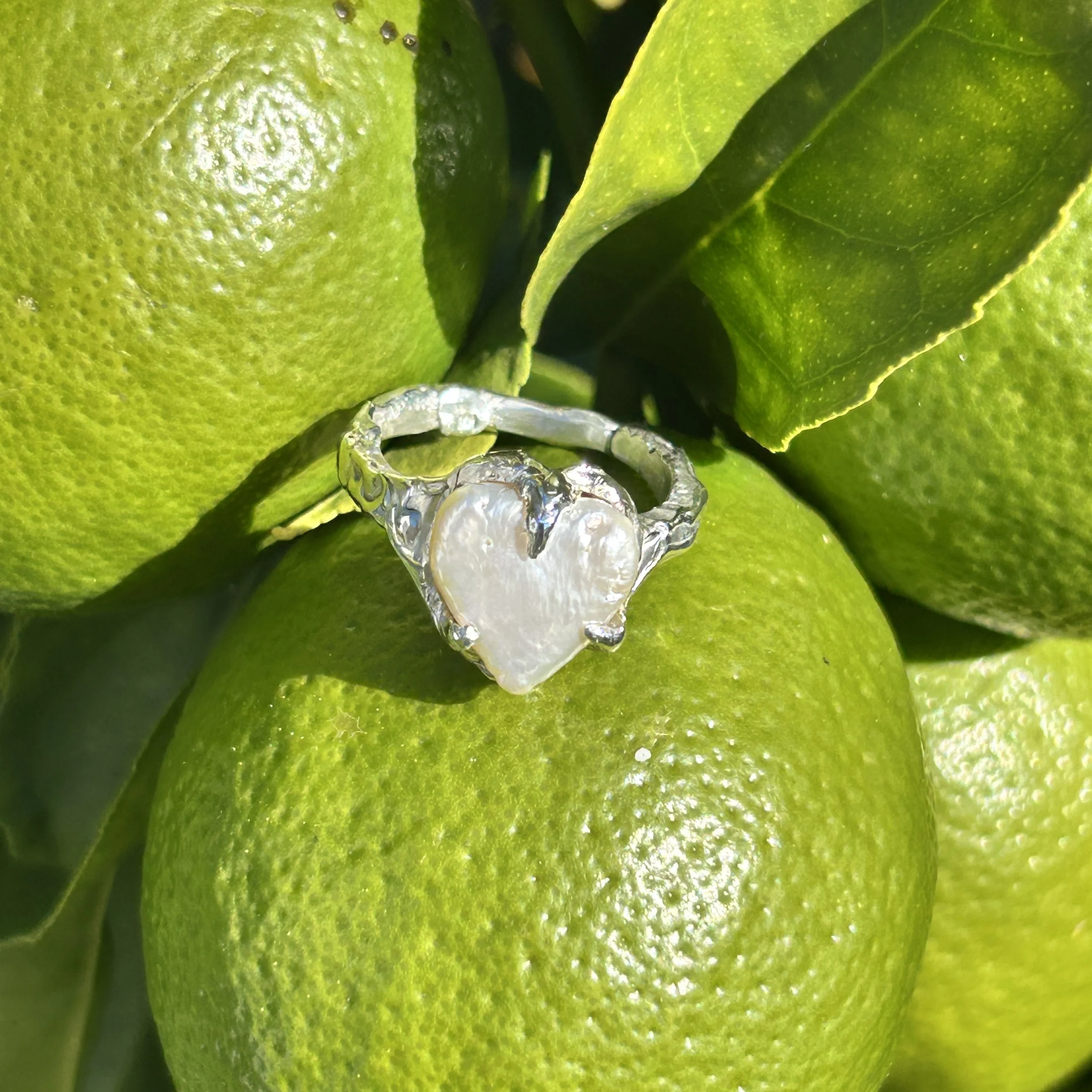 Fresh Water Pearl Heart Ring Size US 9 1/4 or NZ S