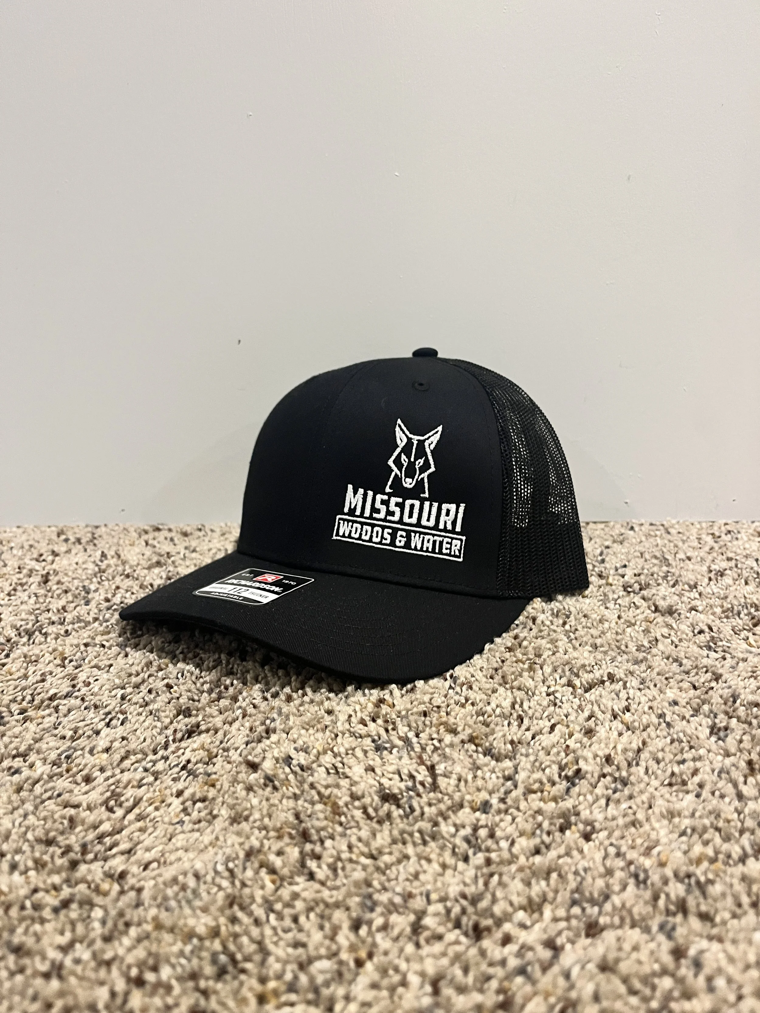 Missouri Woods & Water Coyote Logo - Left Panel Richardson 112 Hat (Solid Black)