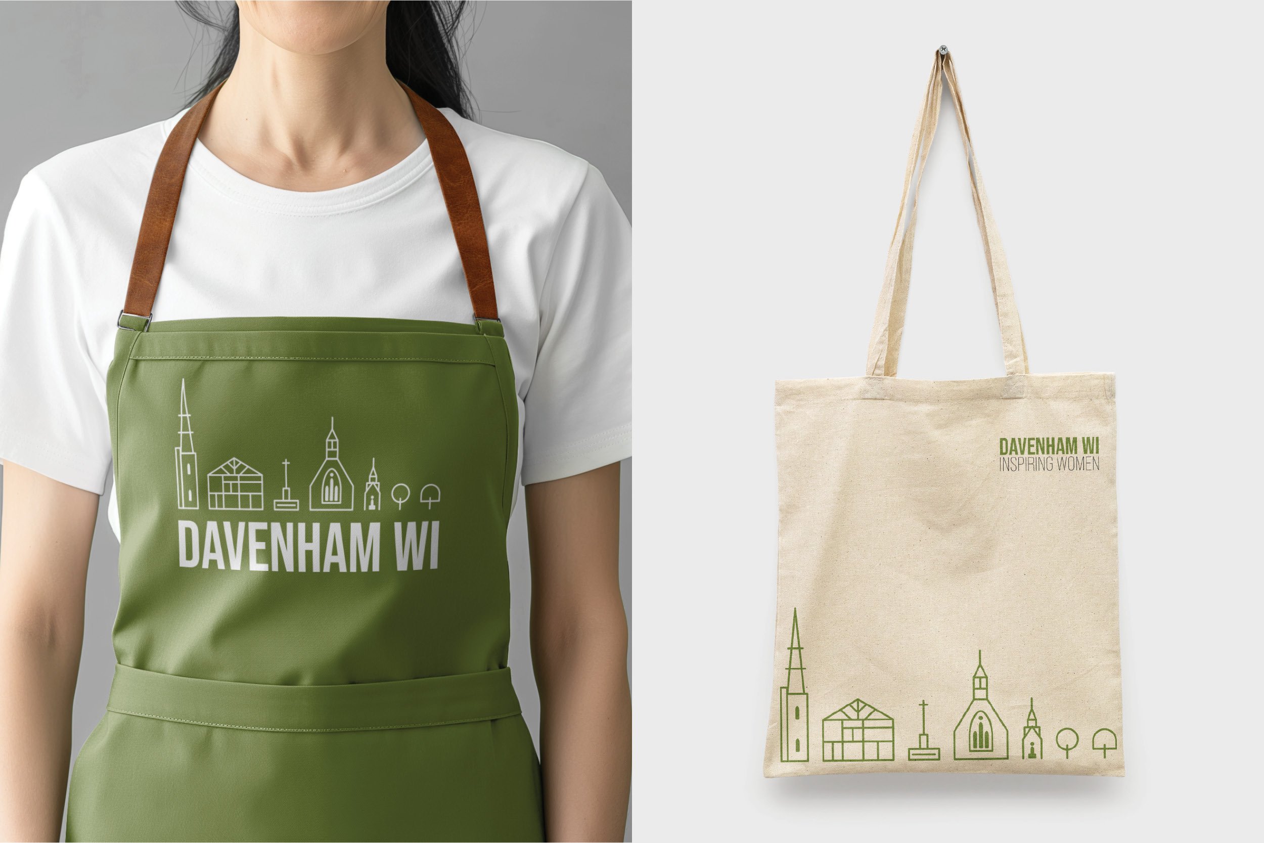 Apron (L), Tote bag (R)