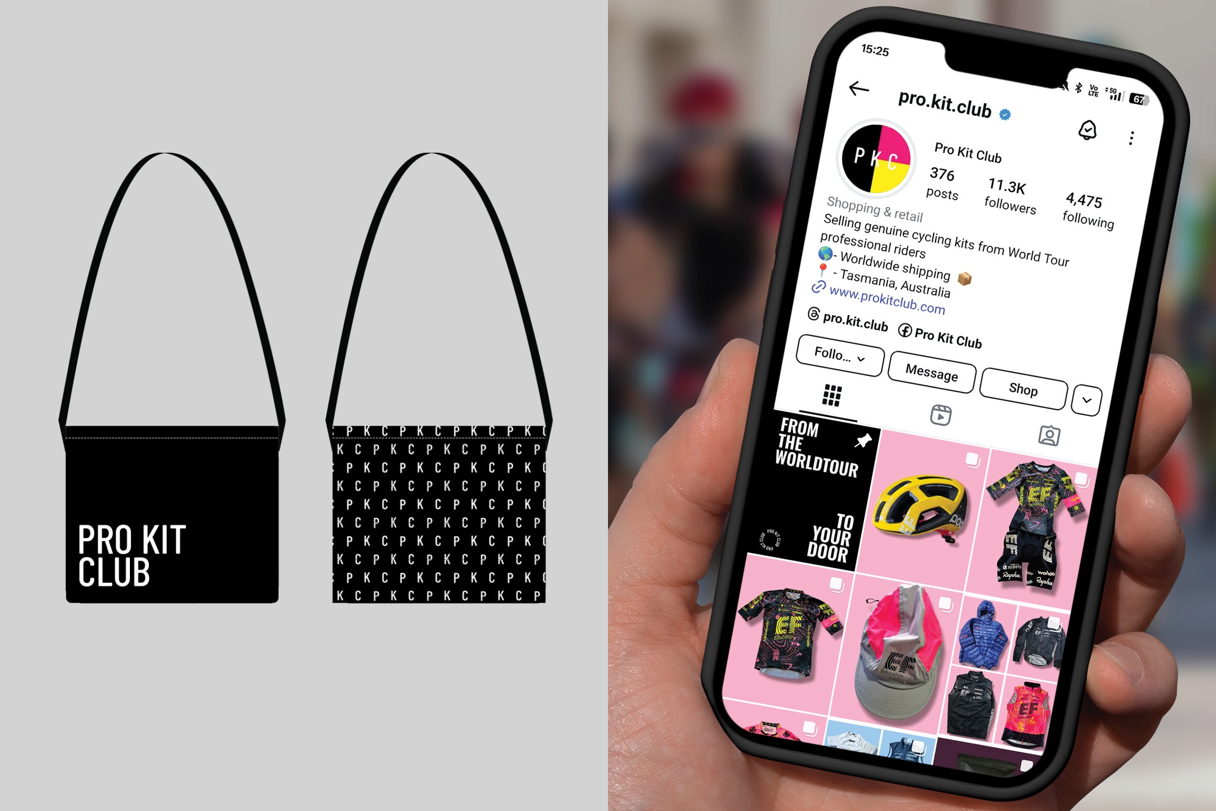 Musette bag (L), Pro Kit Club Instagram grid (R)