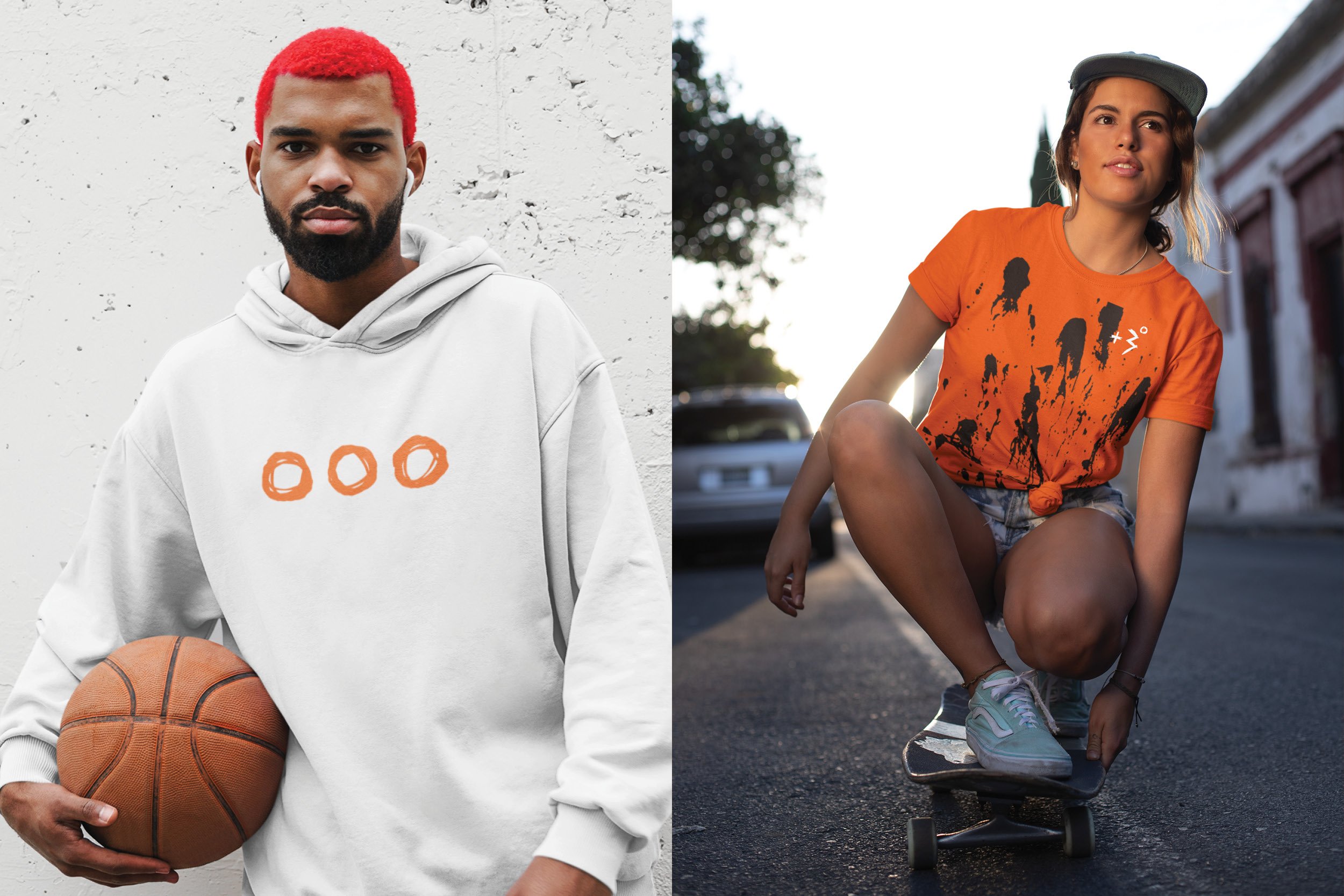 Hoodie (L), T-shirt (R)
