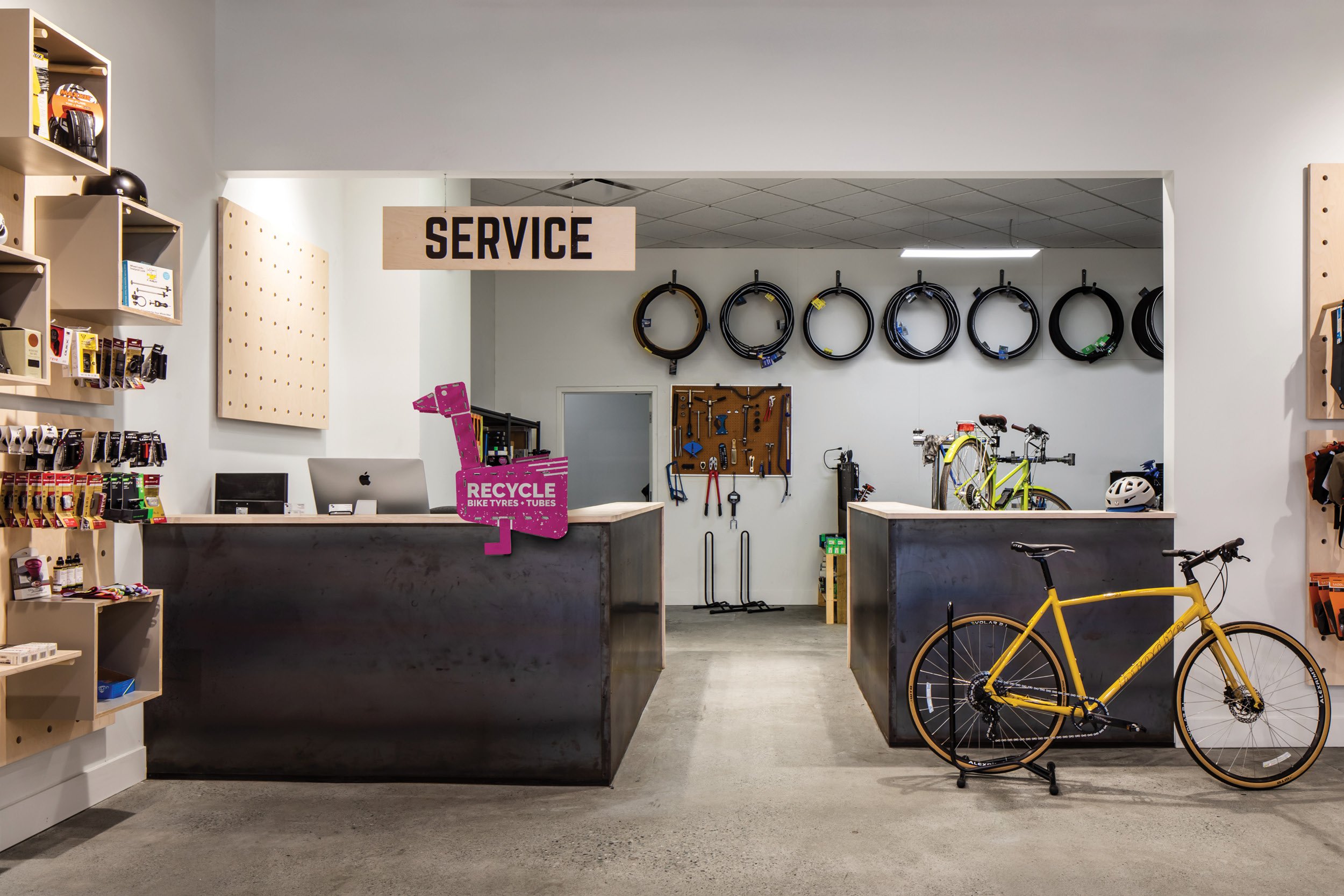 The collection point sits on the counter-top in bike shops