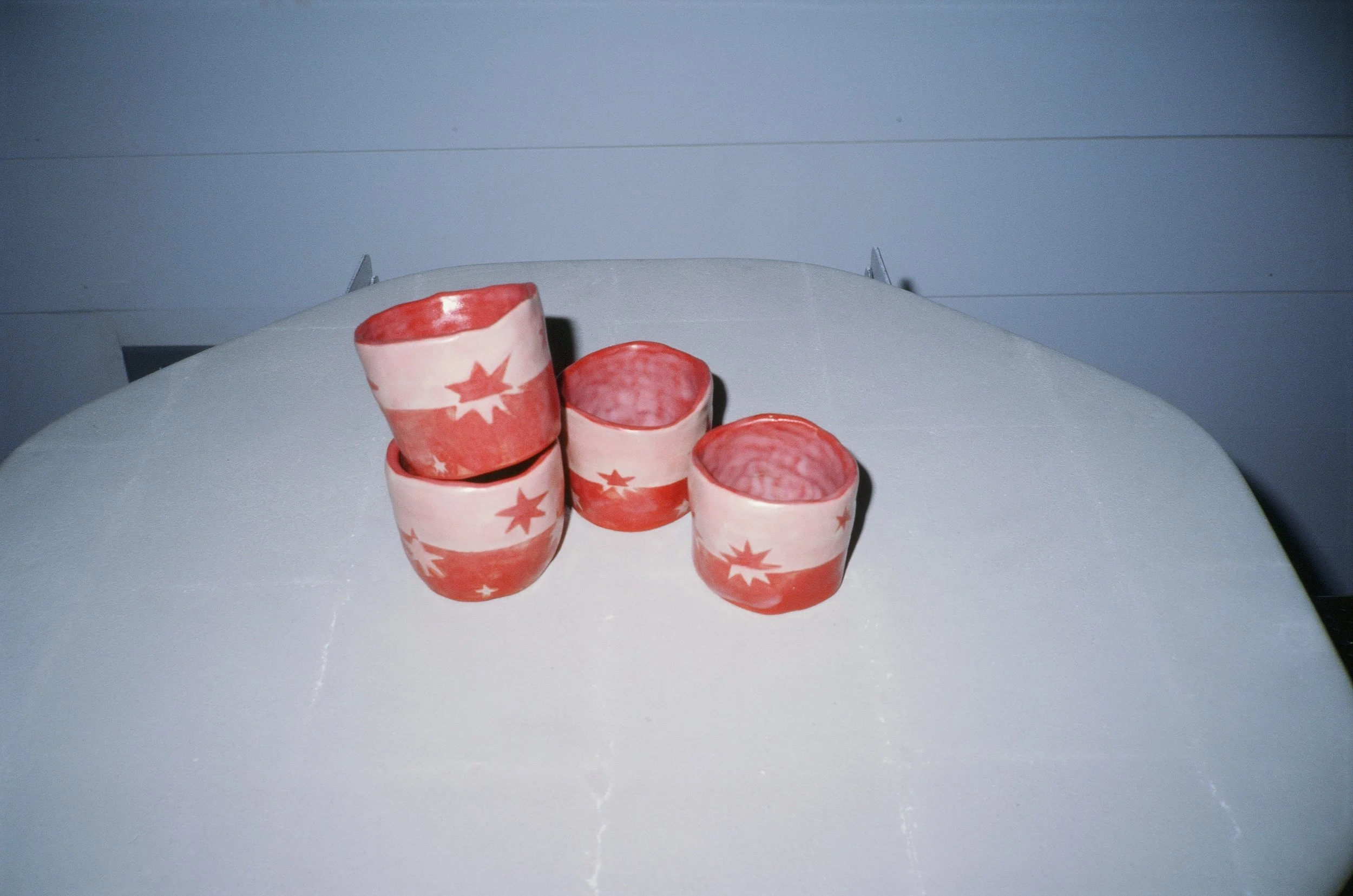 cocktail glasses, ceramic shot glasses, dinnerware, handmade, underglaze