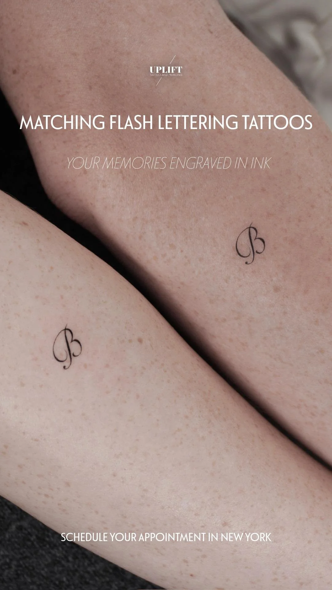 Matching Initial Tattoos on Arms done in Fine Line Style In New York City