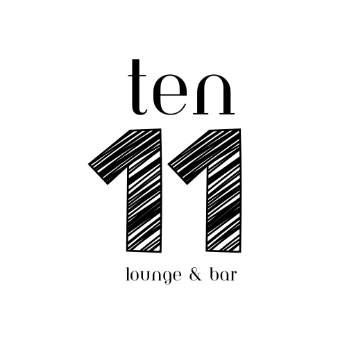 Logo for 'Ten 11 Lounge & Bar' featuring the number 11 with black and white stripes and the words 'ten' and 'lounge & bar' in black text.