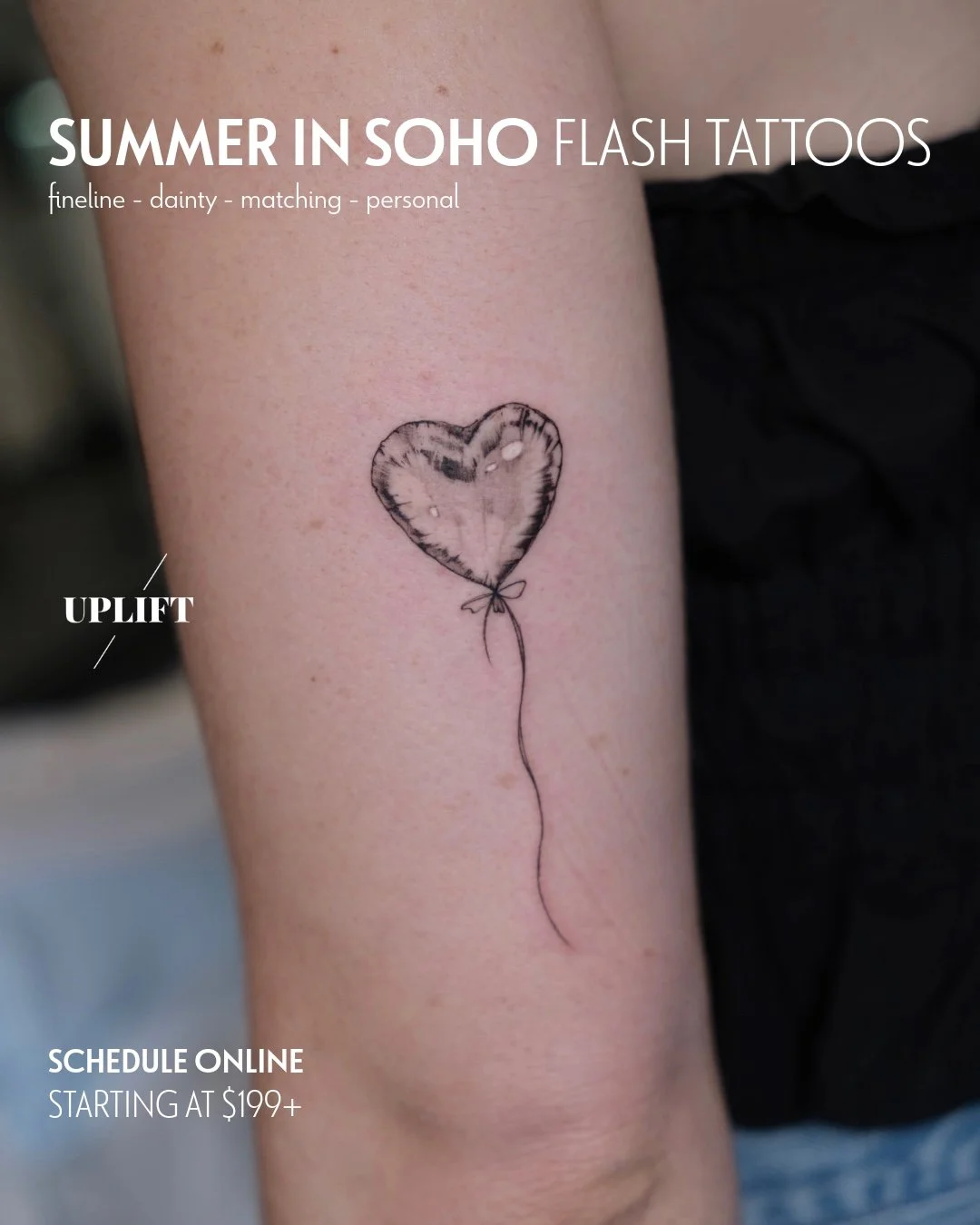 Flash tattoo of a ballon on arm done in Soho, New York