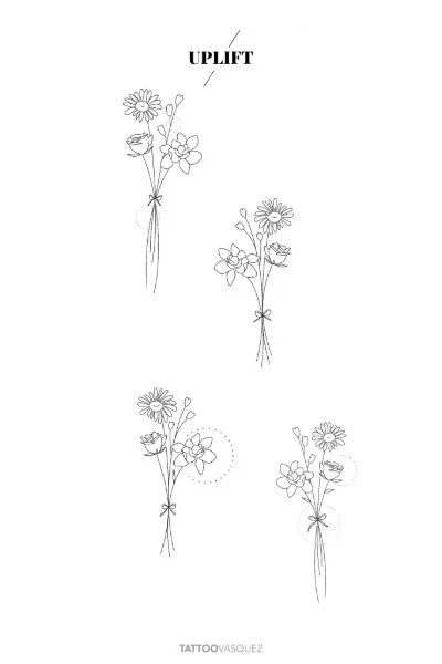 Step-by-step diagram showing how to lift a flower, with four illustrations of a flower tied with a string, demonstrating different stages of the lifting process.